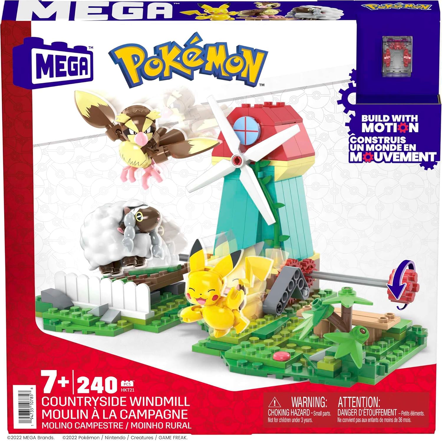 MEGA Pokémon Kids Building Toys - 240-Piece Countryside Windmill with Motion Brick, Pikachu, Pidgey & Wooloo Figures 6