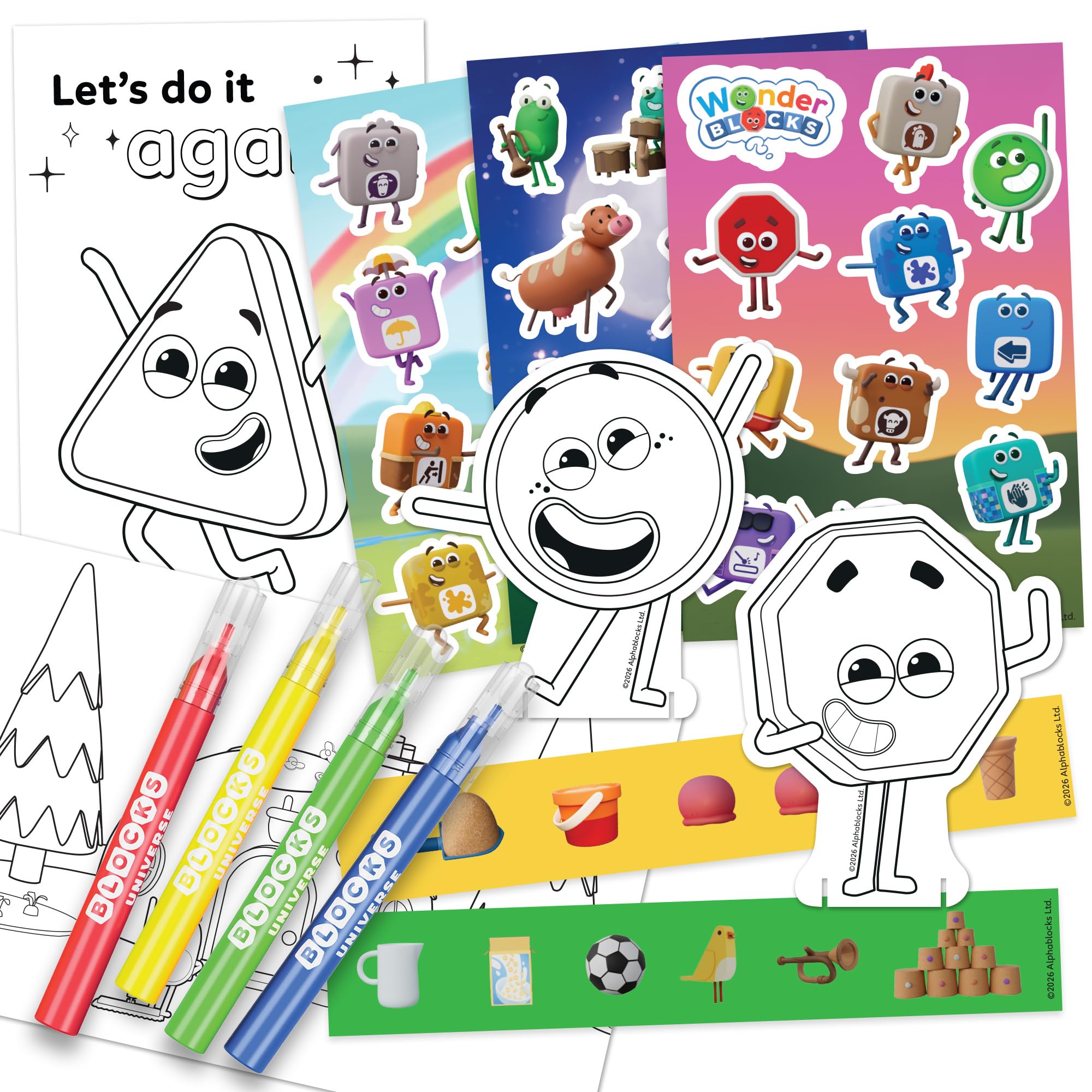BLADEZ Wonderblocks Sticker Activity Set - Felt Tips, Colouring Sheets & Stickers