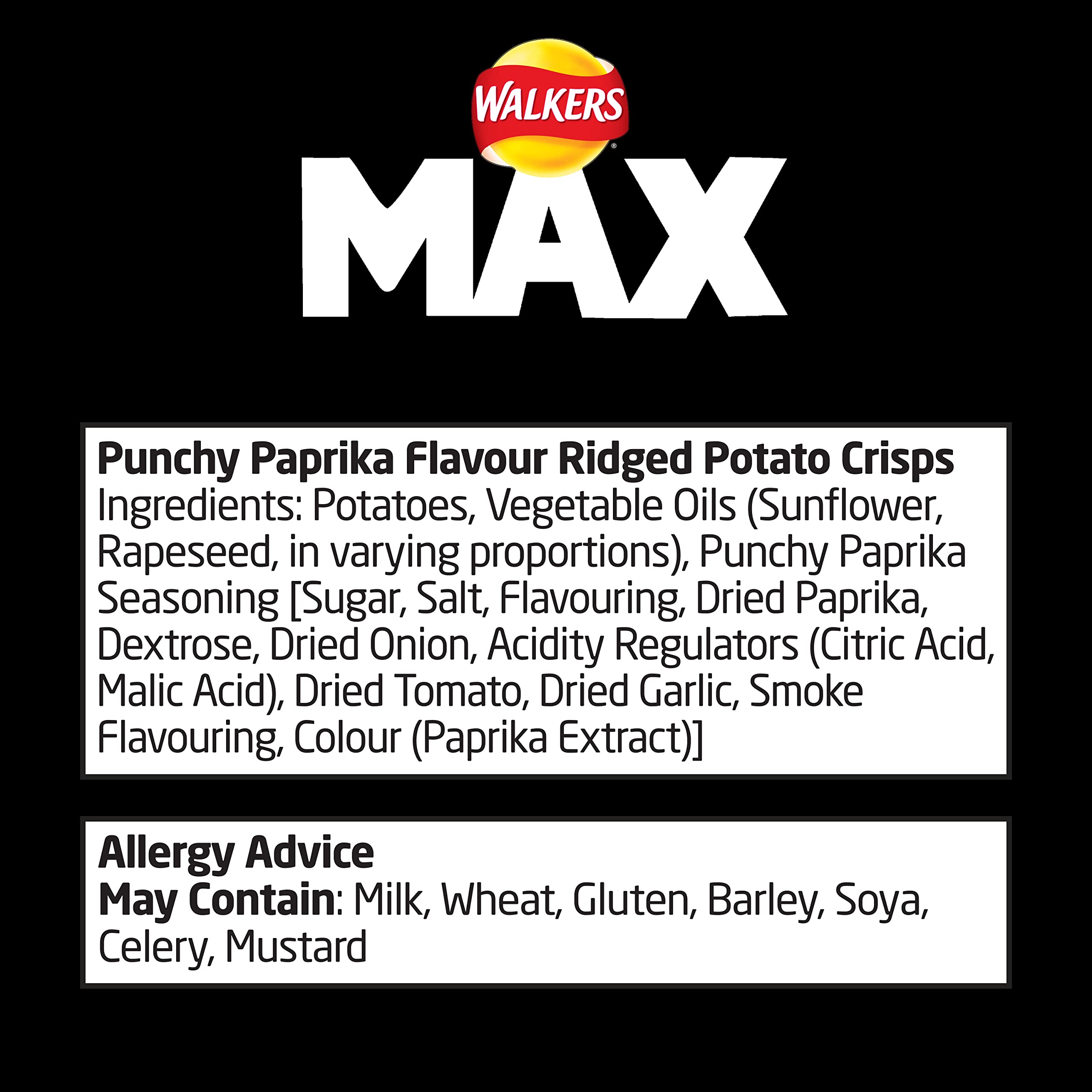 Walkers Max Punchy Paprika Flavour Ridges Crisps 50g 9