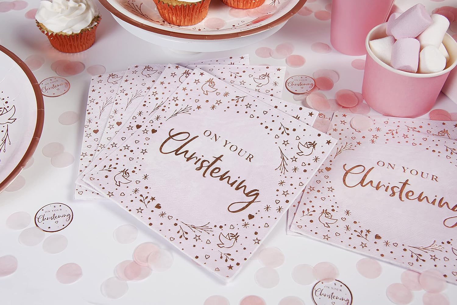 Anniversary House Christening Pink Foil Stamped 3-Ply Lunch Napkins 5