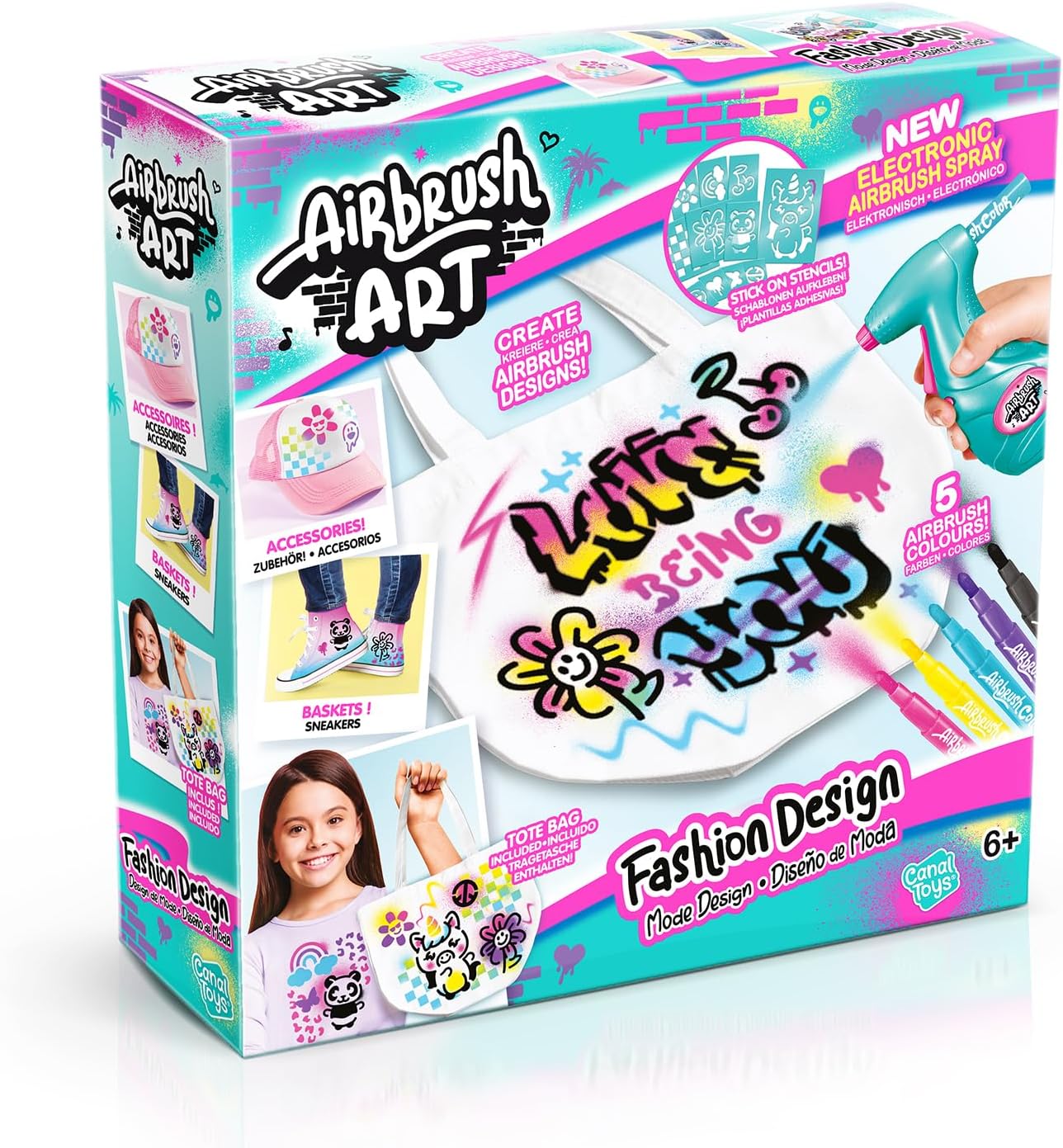 Canal Toys Airbrush Fashion Design Kit - Customize Tote Bags & Accessories for Kids 6+ 7