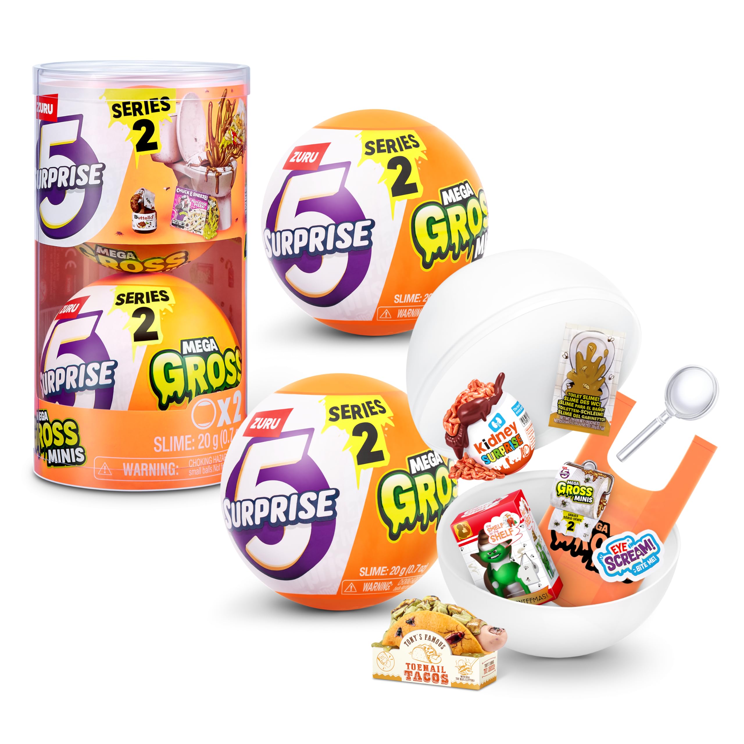 5 Surprise Mega Gross Minis Series 2 - Mystery Collectible Capsule with Slime, Stickers & Rare Figures