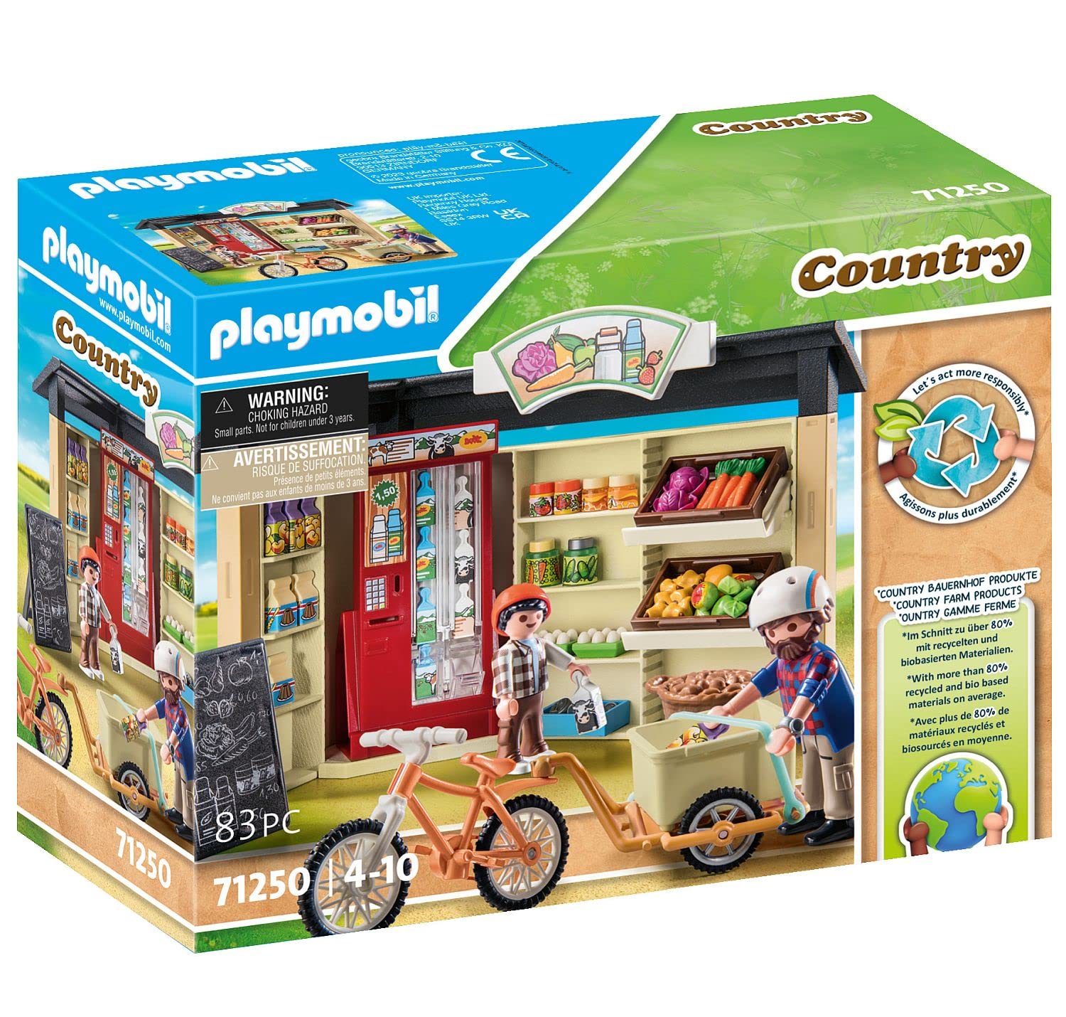 Playmobil 71250 Country Farm Shop Playset with Bike & Trailer - Sustainable Toy for Ages 4+ 6