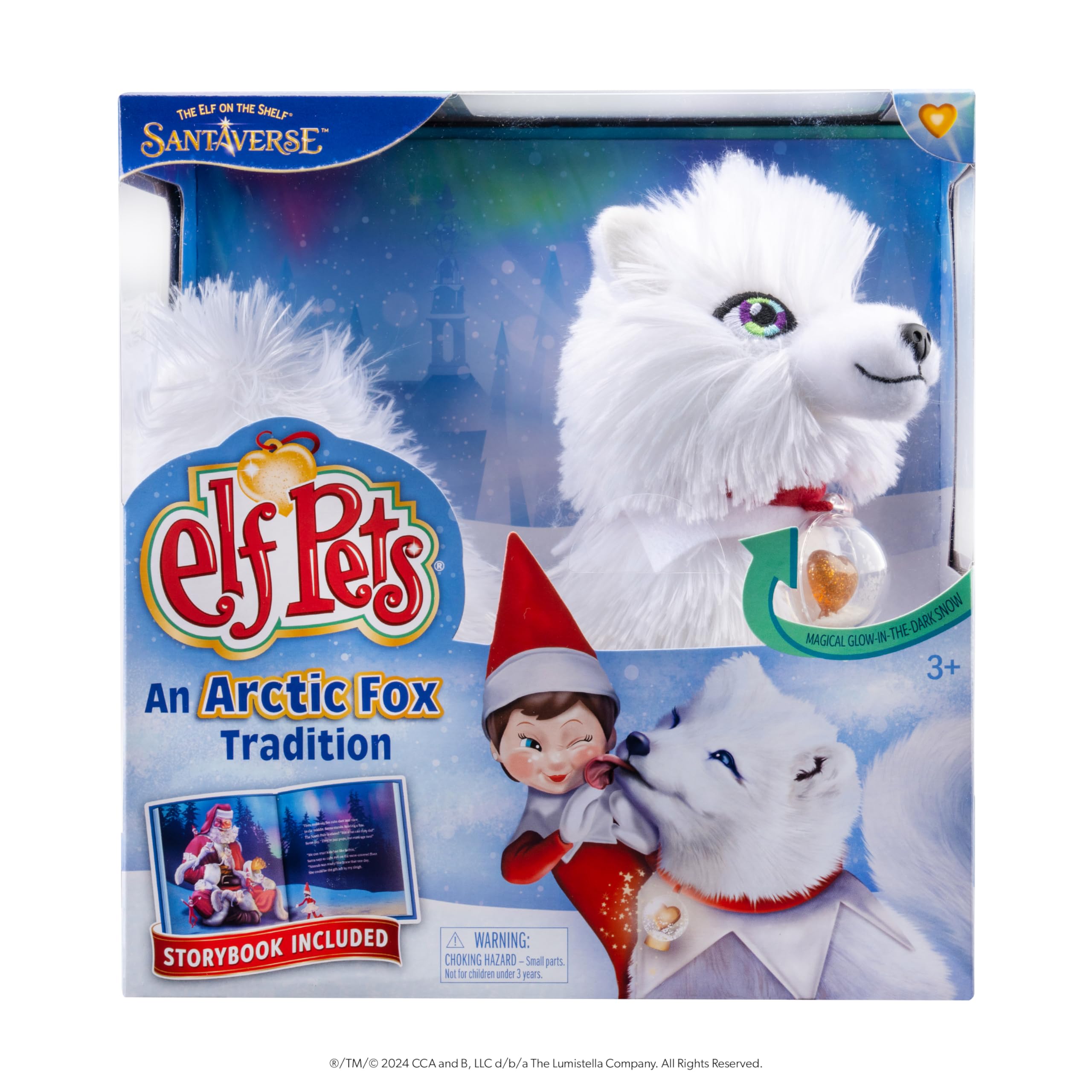 EPFOX Elf Pets Arctic Fox - Plush Stuffed Animal with Storybook & Snow Globe Charm
