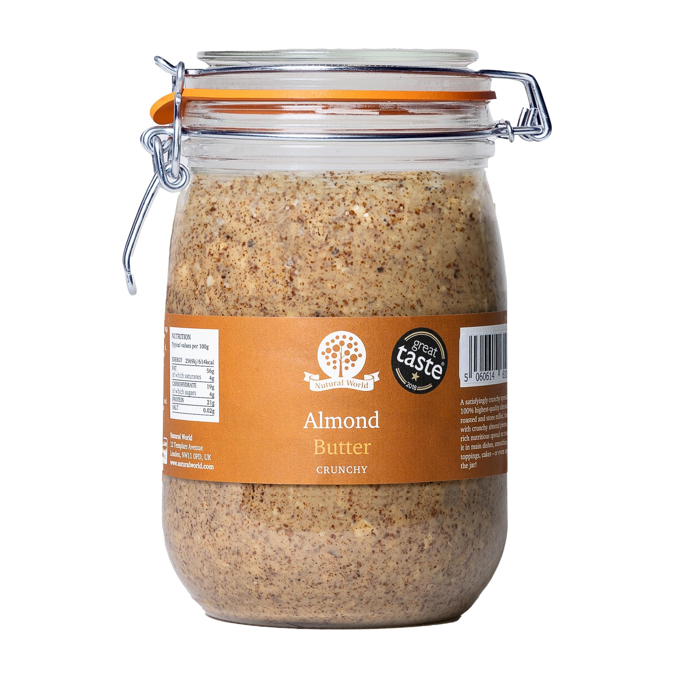 Nutural World - Crunchy Almond Nut Butter (1kg) Glass Jar - Great Taste Award Winner