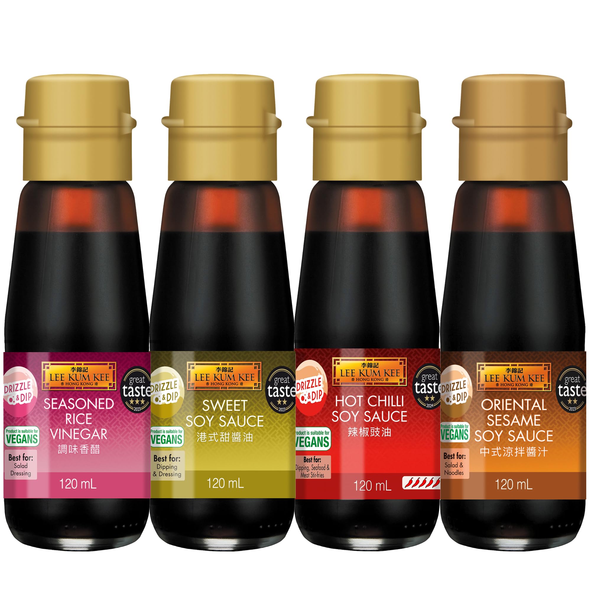 Lee Kum Kee Table Sauce Set – 4×120ml | Oriental Sesame, Hot Chilli, Sweet Soy & Rice Vinegar