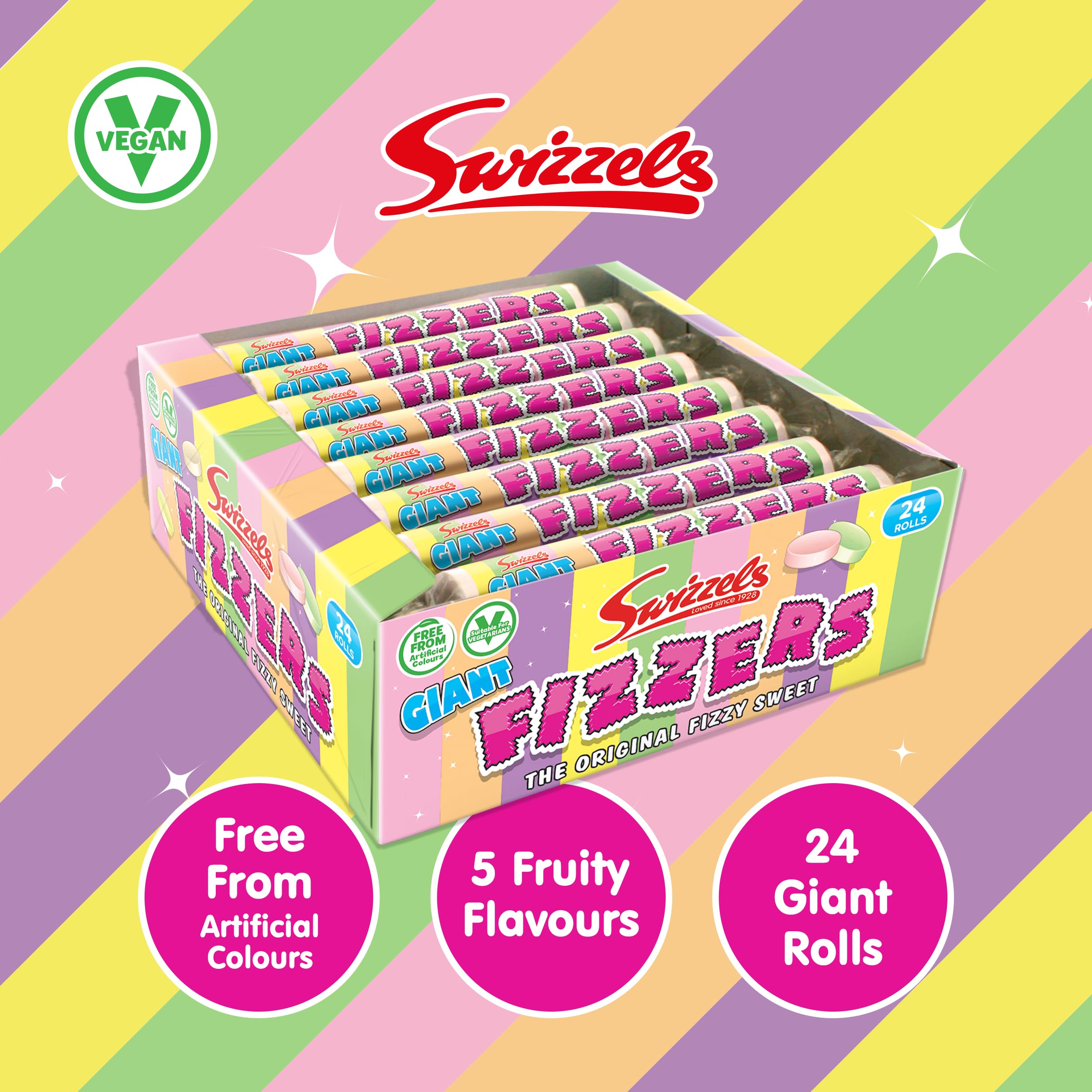 Swizzels Giant Original Fizzer Sweets – Veganfreundliche fruchtige Brauserollen im Multipack 3