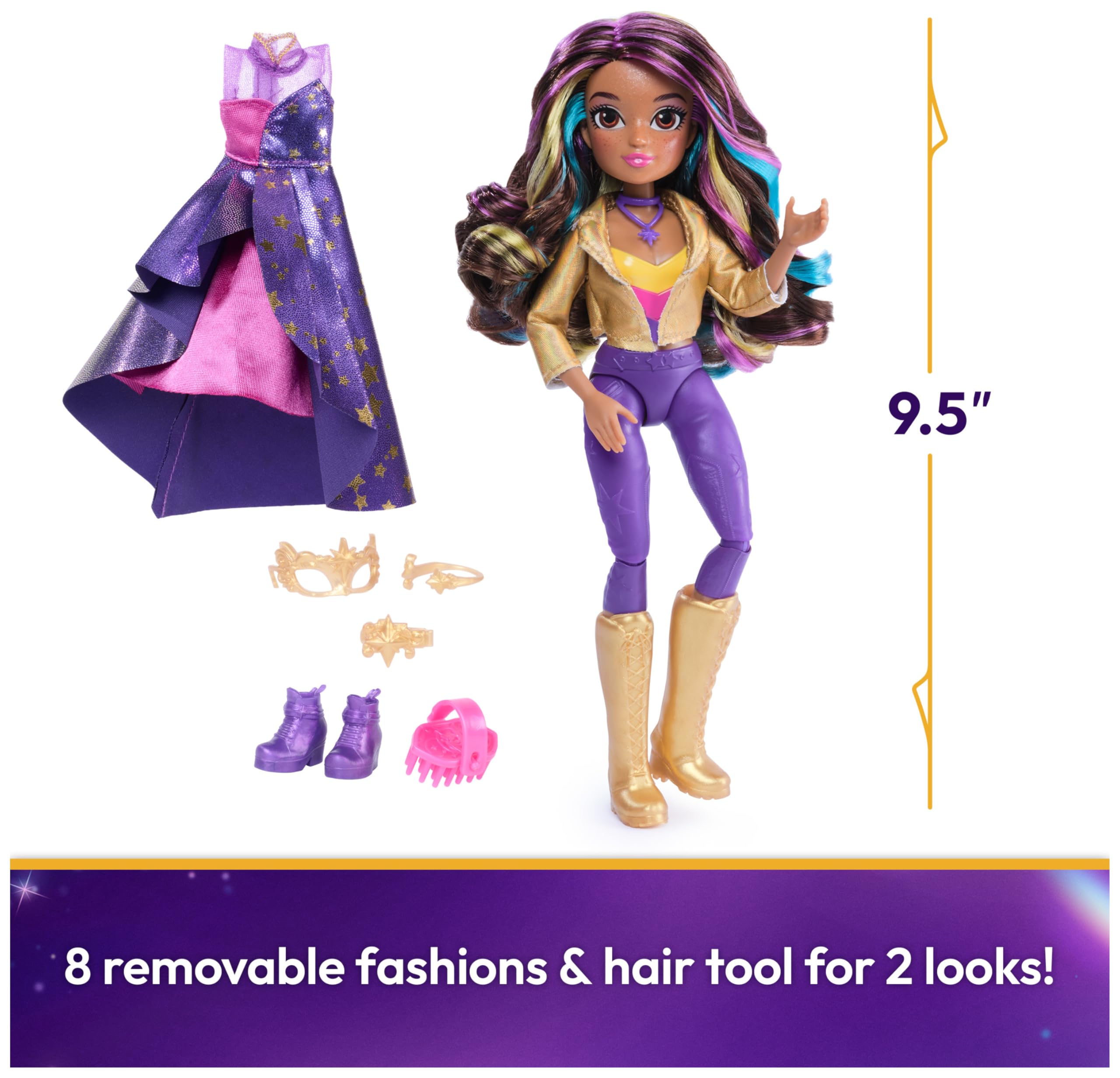 Unicorn Academy Sophia Deluxe Masquerade Ball Doll - 24.1cm | 9 Accessories | Rainbow Hair