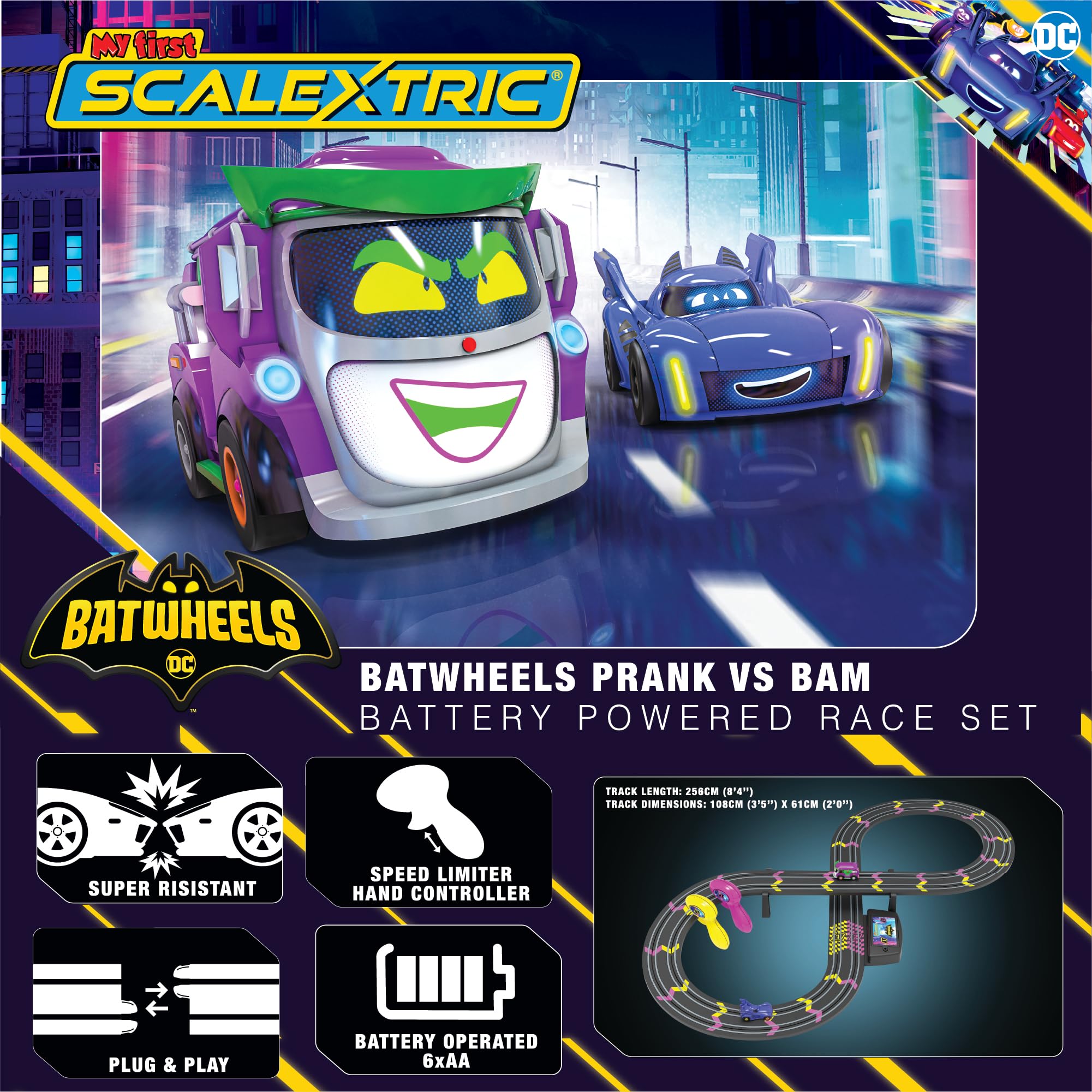 Scalextric My First Scalextric Racing Track Set G1187M Batwheels Prank vs Bam Micro Race Car Set 7