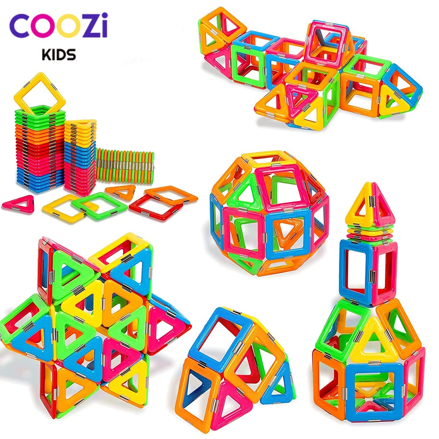 COOZI Magnetic Tiles for Kids - 40pc STEM Magnetic Building Blocks Set for Ages 3+ 9