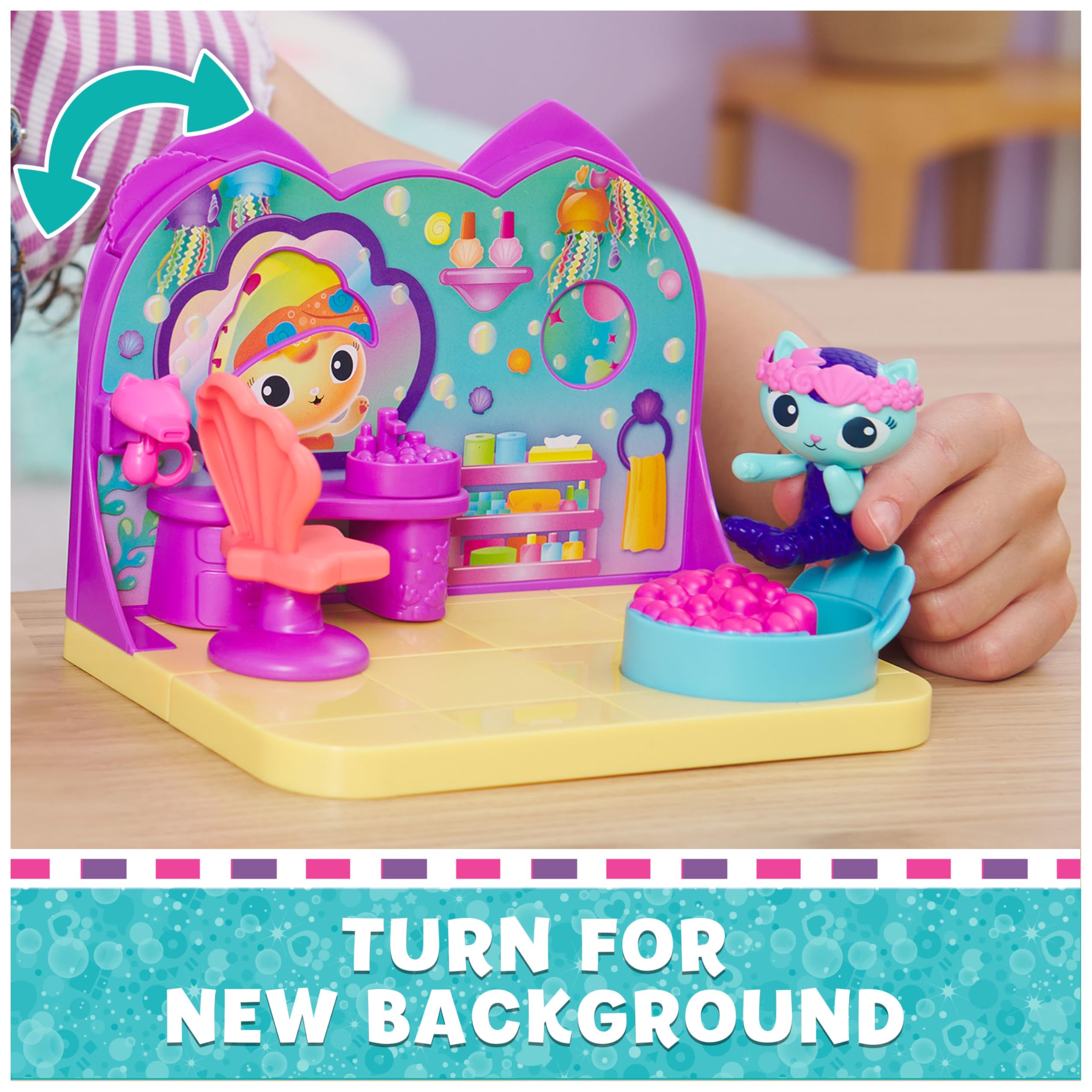 Gabby's Dollhouse MerCat Spa Room Playset - Bubble Bath & Rotating Spa Chair, 3+ Years 11