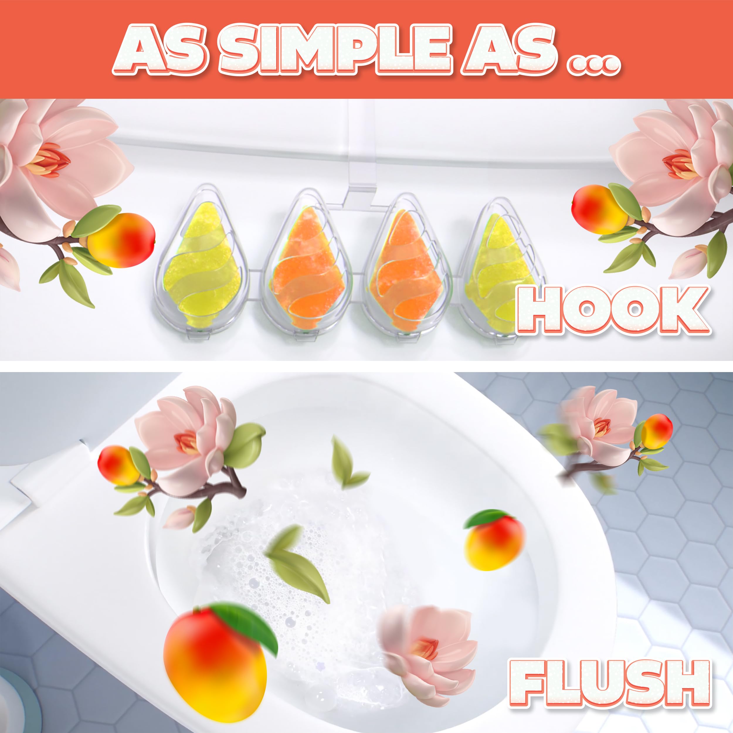 DUCK Active Clean Toilet Rim Block, Mango Verse Scent, Foaming Cleaner | 8 Pack, 38.6 g Each 4
