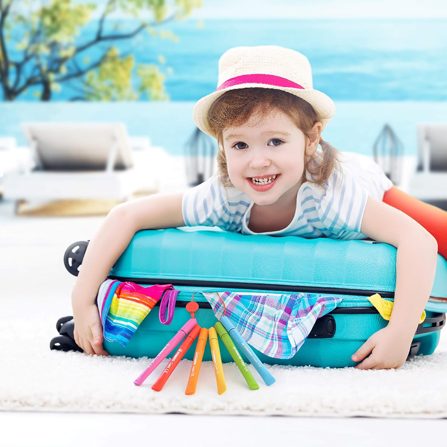 STABILO Cappi Felt Tip Pen Wallet - 12 Assorted Colors with Cap Ring for Kids 7