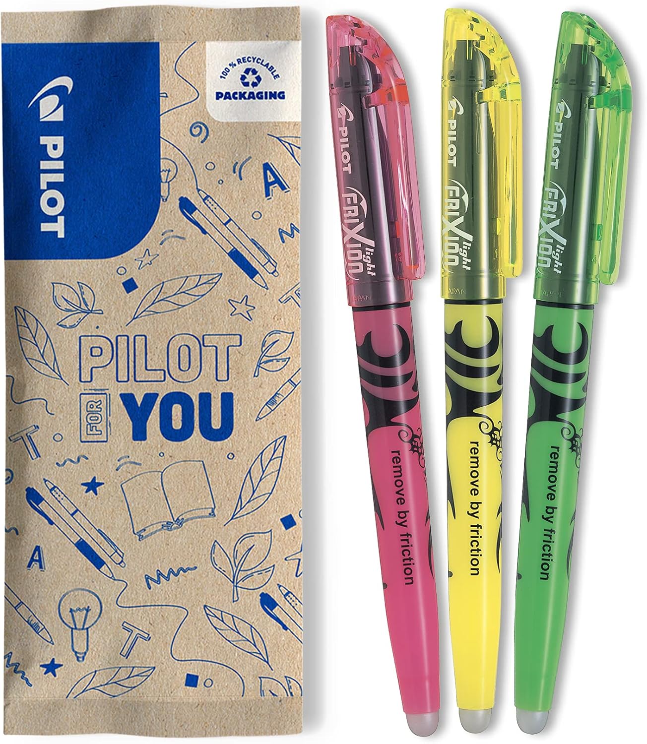 Pilot Frixion Erasable Highlighters - Yellow/Green/Pink (Pack of 3) FLW538639