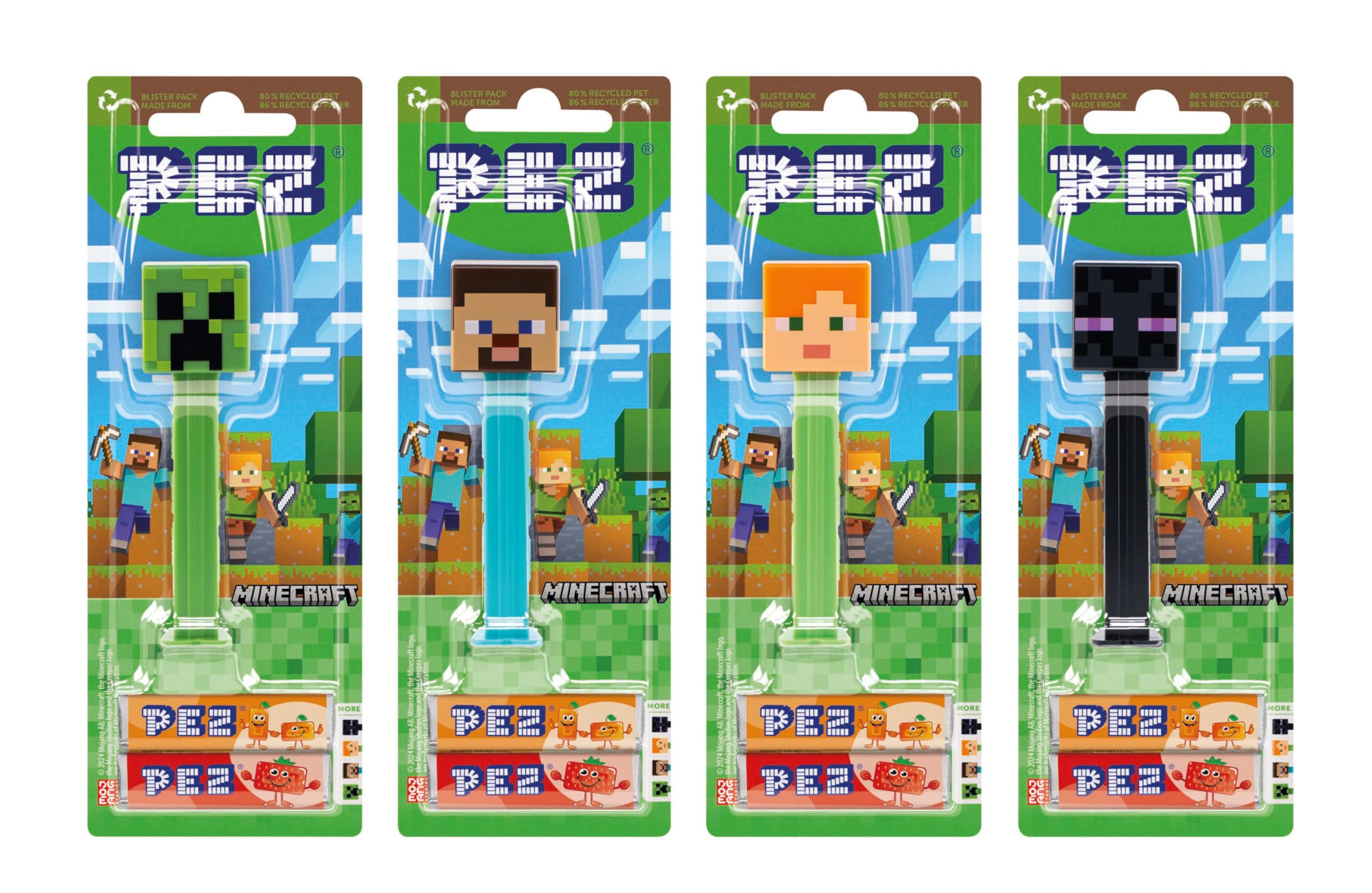 PEZ Minecraft Character Sweet Dispensers - Steve, Alex, Creeper & Ender Dragon Candy Dispenser Pack 6