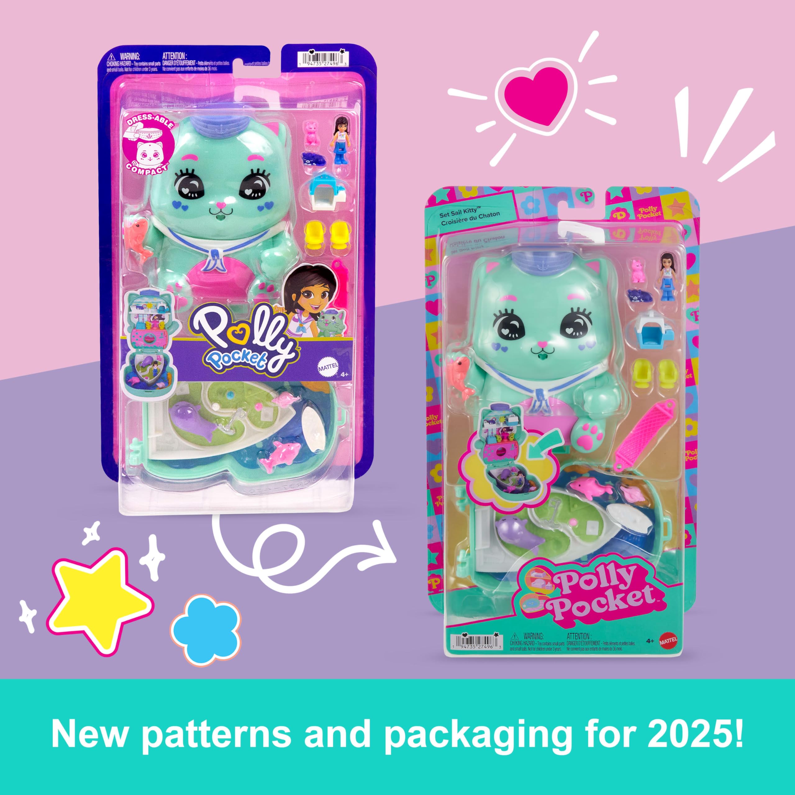 Polly Pocket Set Sail Kitty Compact Playset - Micro Doll with 10 Accessories & 2 Pet Cats, Ages 4+ 7