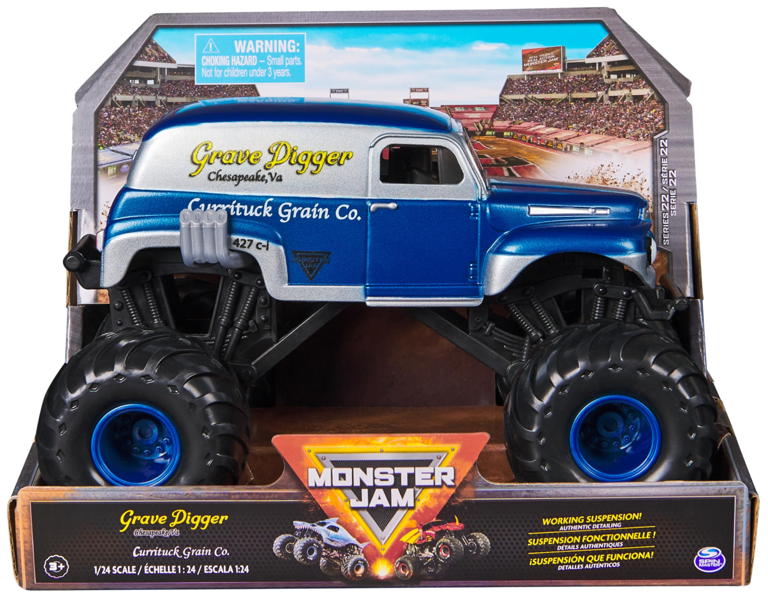 Monster Jam Grave Digger Monster Truck - 1:24 Scale Die-Cast with Working Suspension