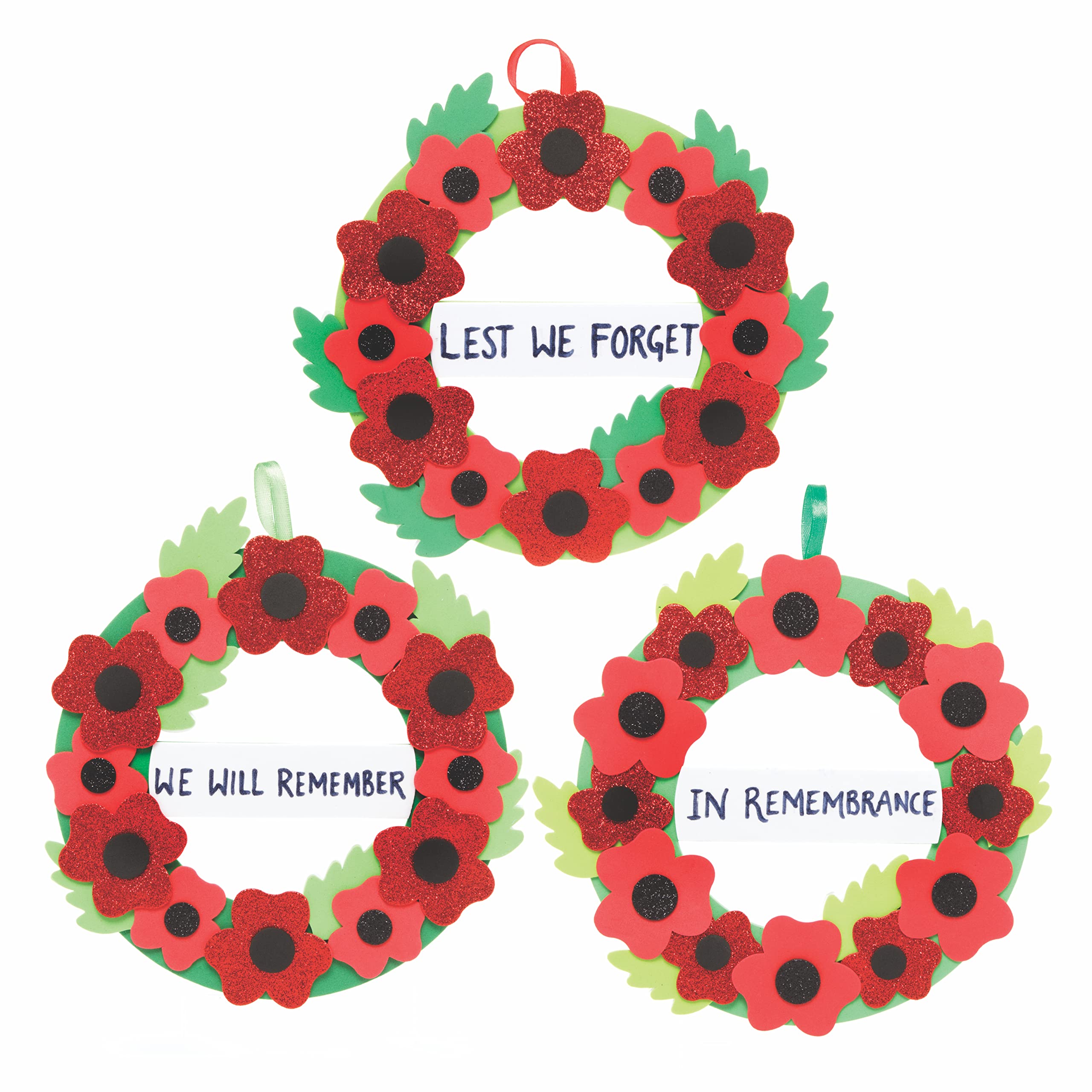 Baker Ross Poppy Wreath Kits - Pack of 3, Foam Craft Wreath Making Kit for Kids 6