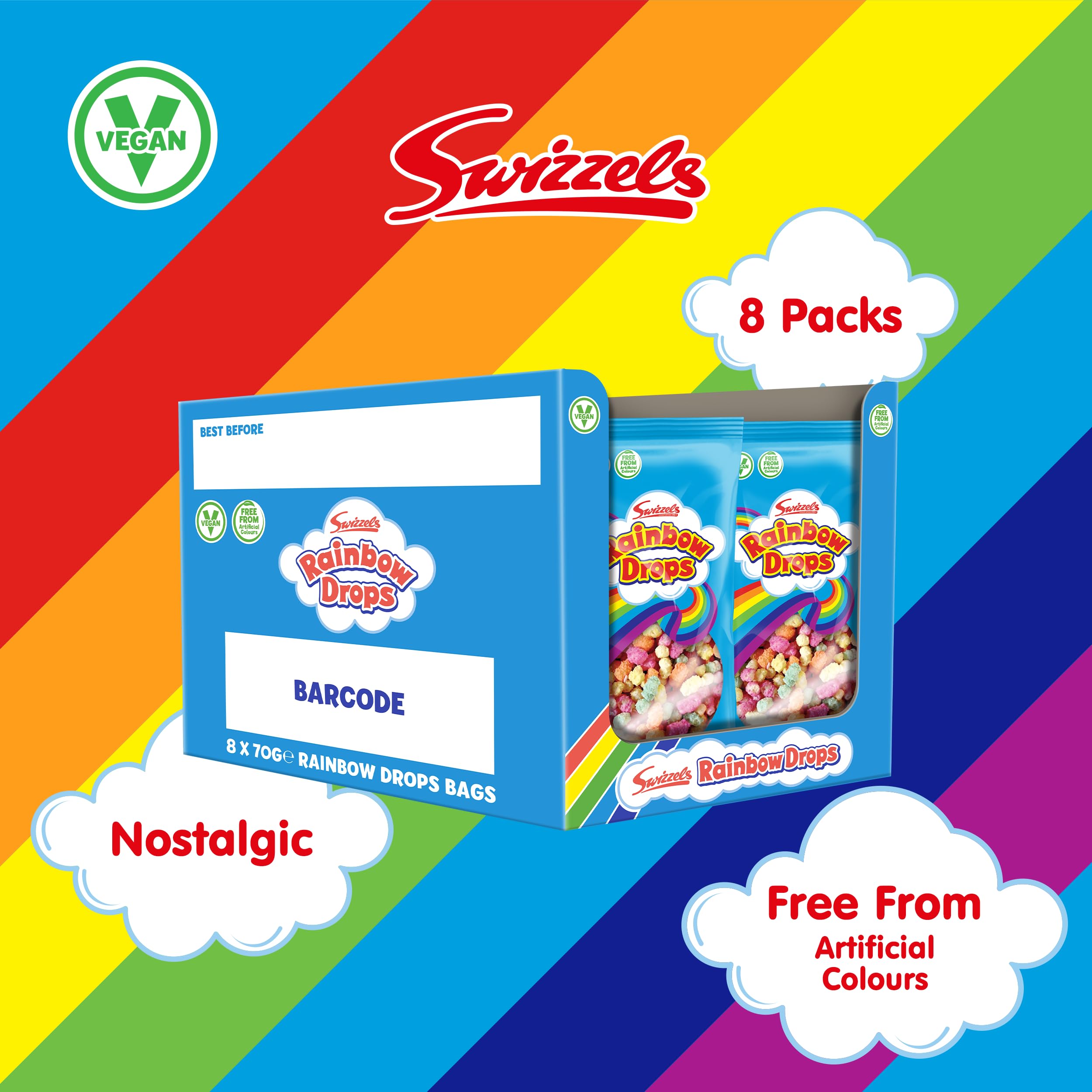 Swizzels Giant Rainbow Drops 8 x 70g Bags, Individually Wrapped Bulk Sweets 6