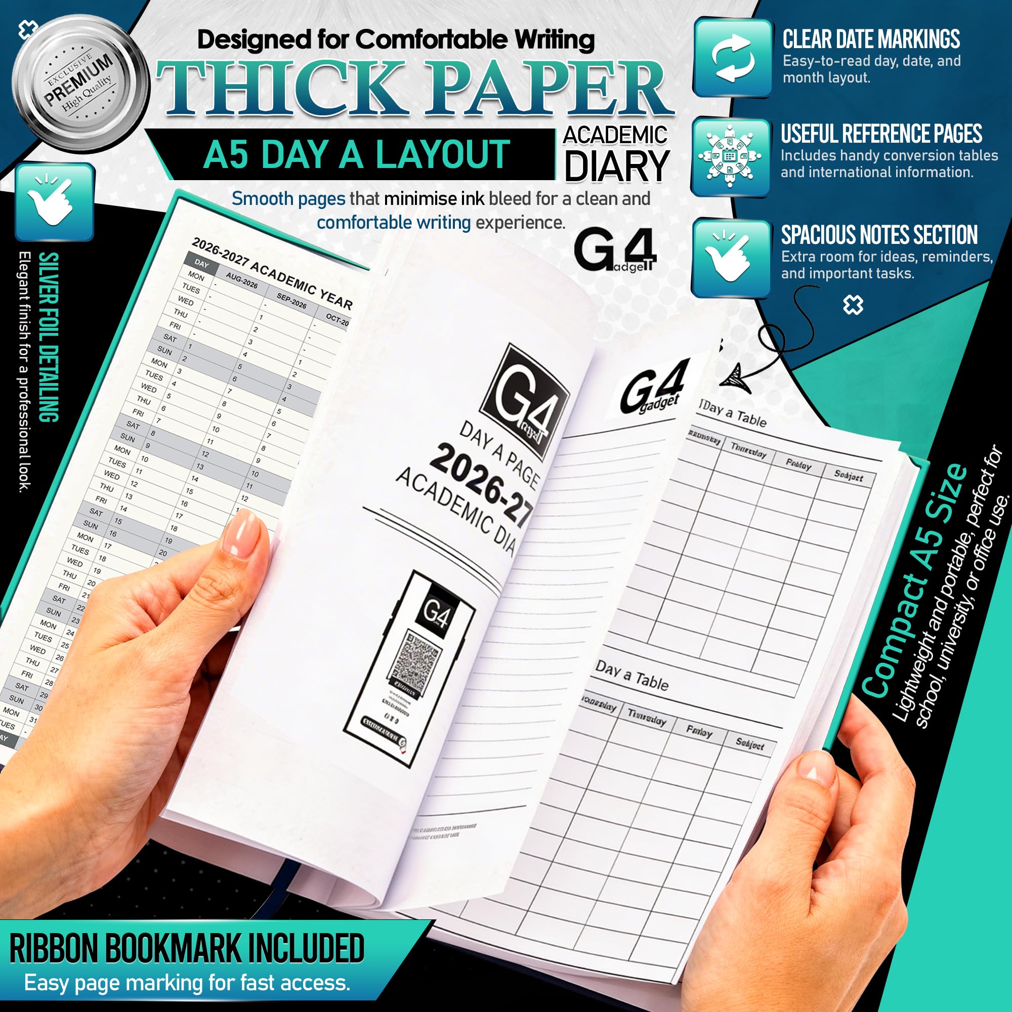 G4GADGET 2026-2027 Academic Diary | A5 Day A Page | Teal Hardback