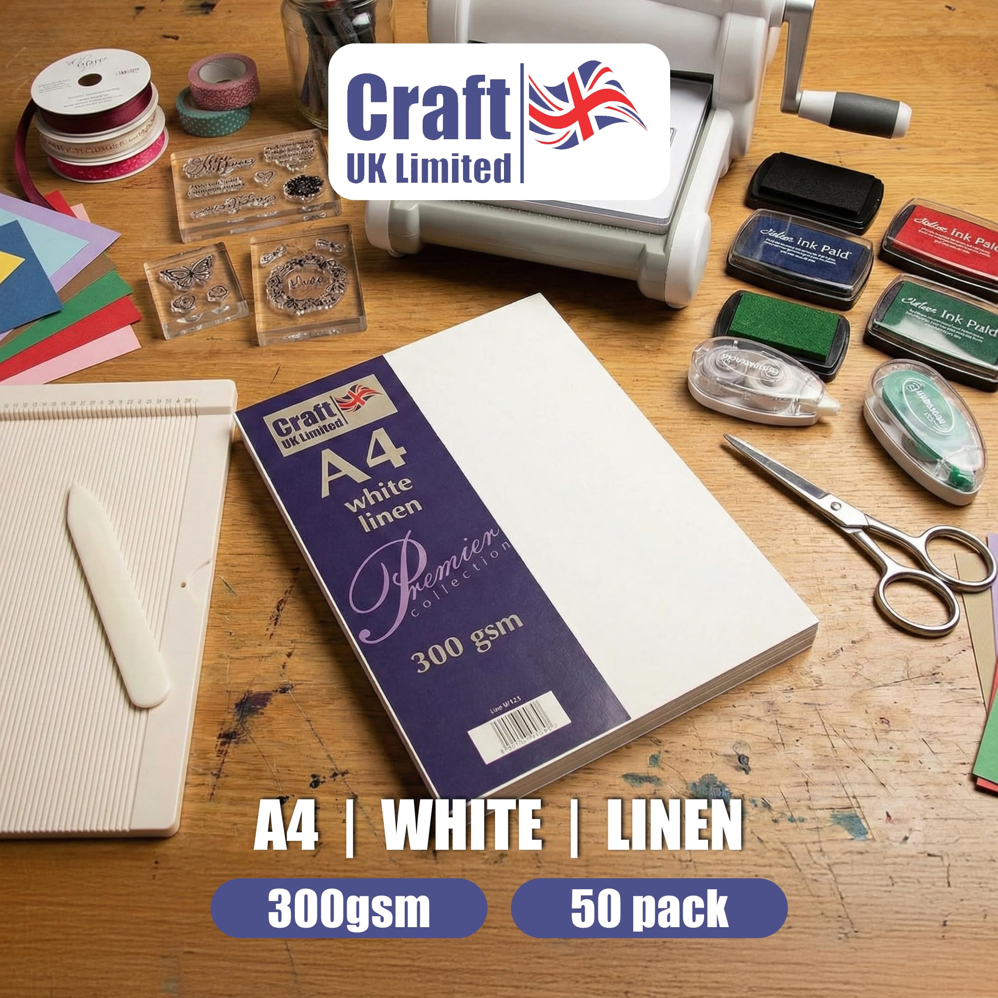 Craft UK W123 White Recycled Linen Card 300 gsm - 100 Sheets A4 3