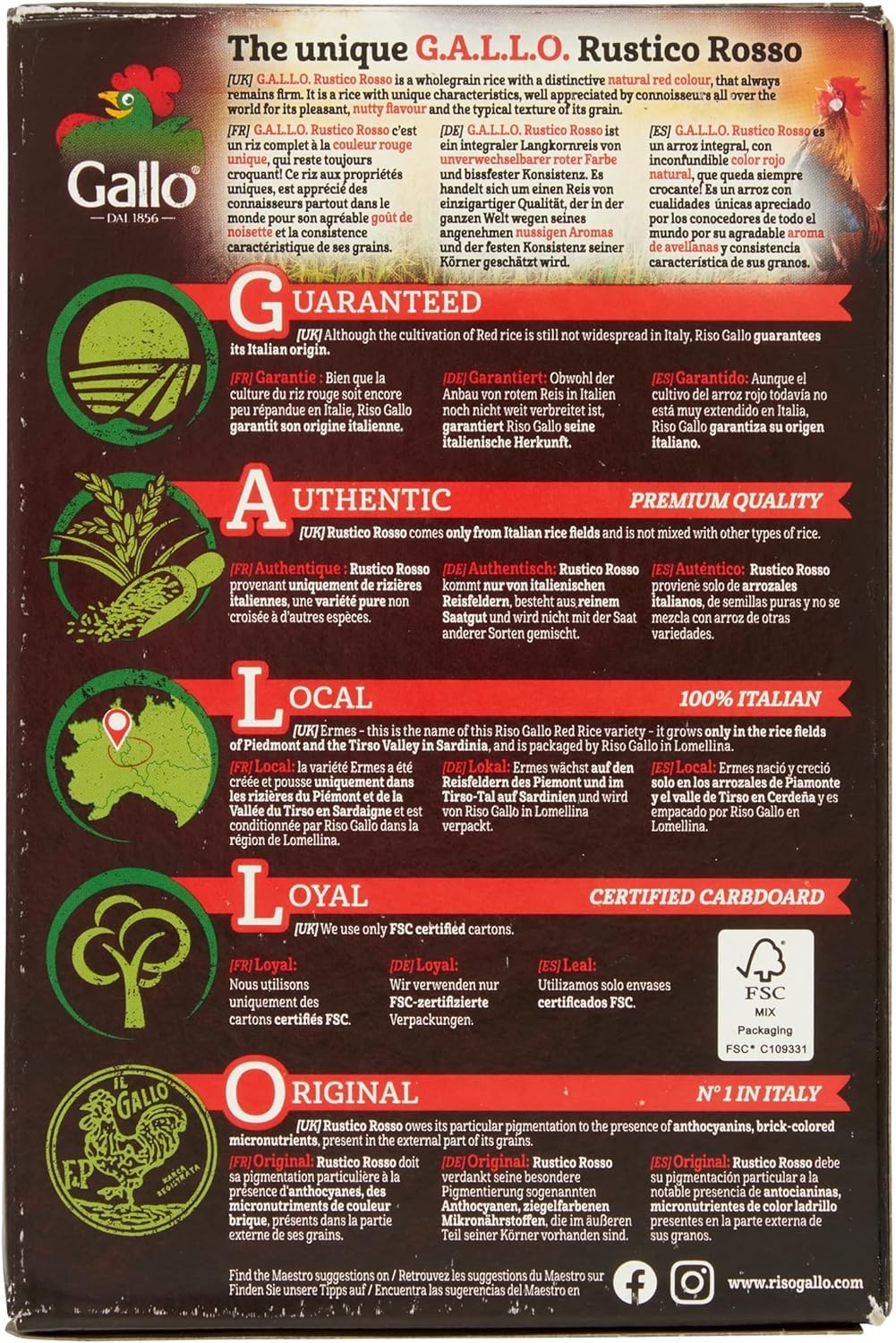 Riso Gallo Rustico Rosso Red Wholegrain Rice, 500g 8
