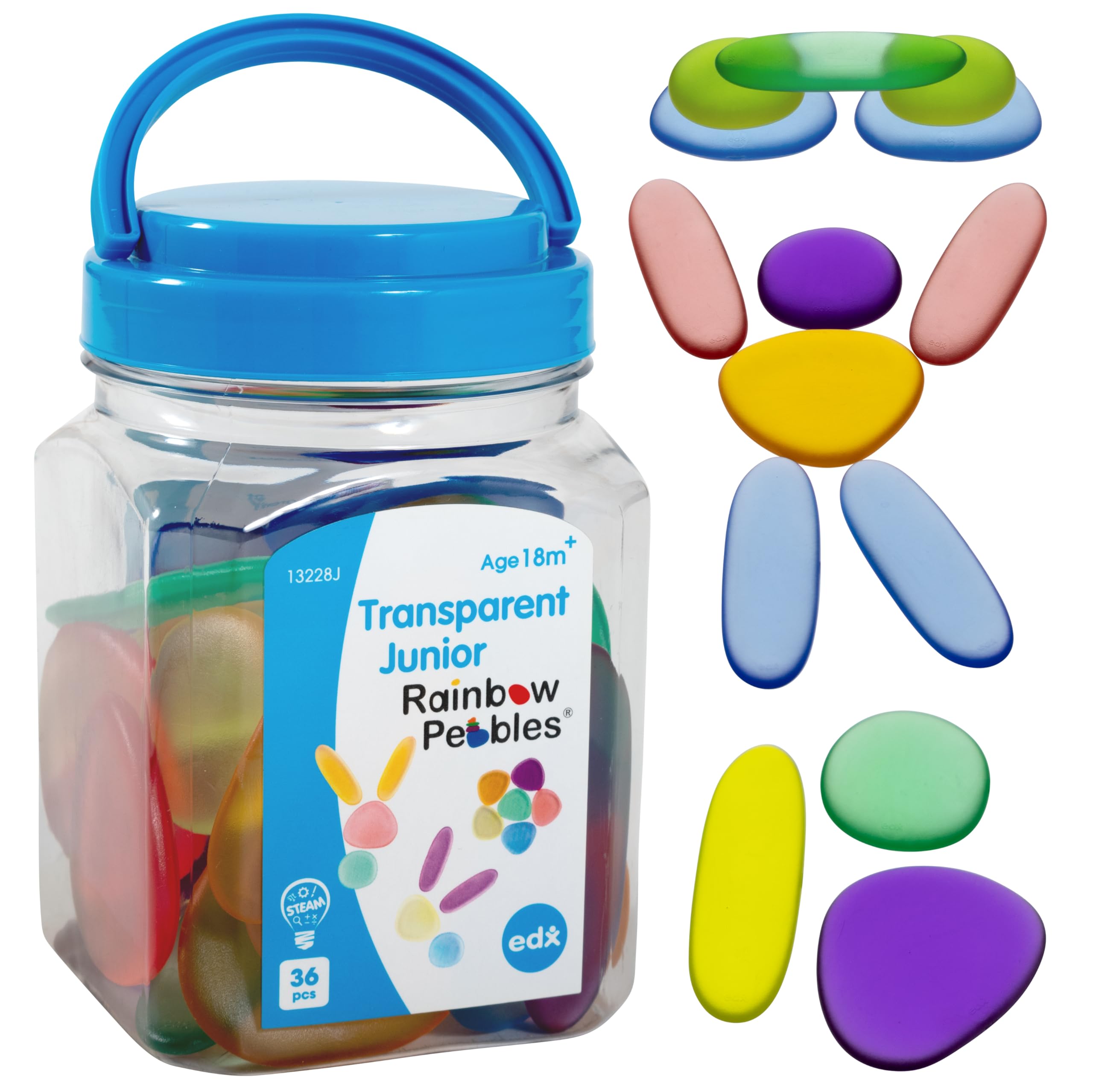 Rainbow Pebbles Junior - Transparent Educational Toy Set for Ages 18m+