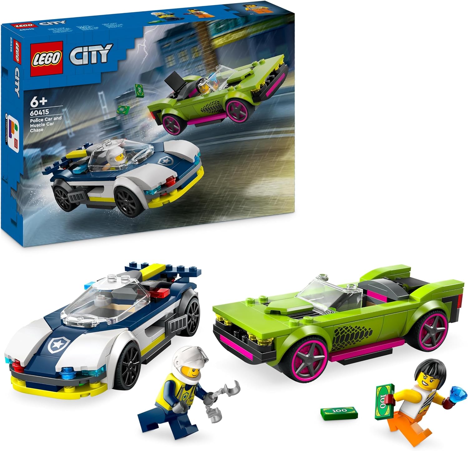 LEGO City Police Car and Muscle Car Chase Playset - Police Vehicle Toy for Kids 6+