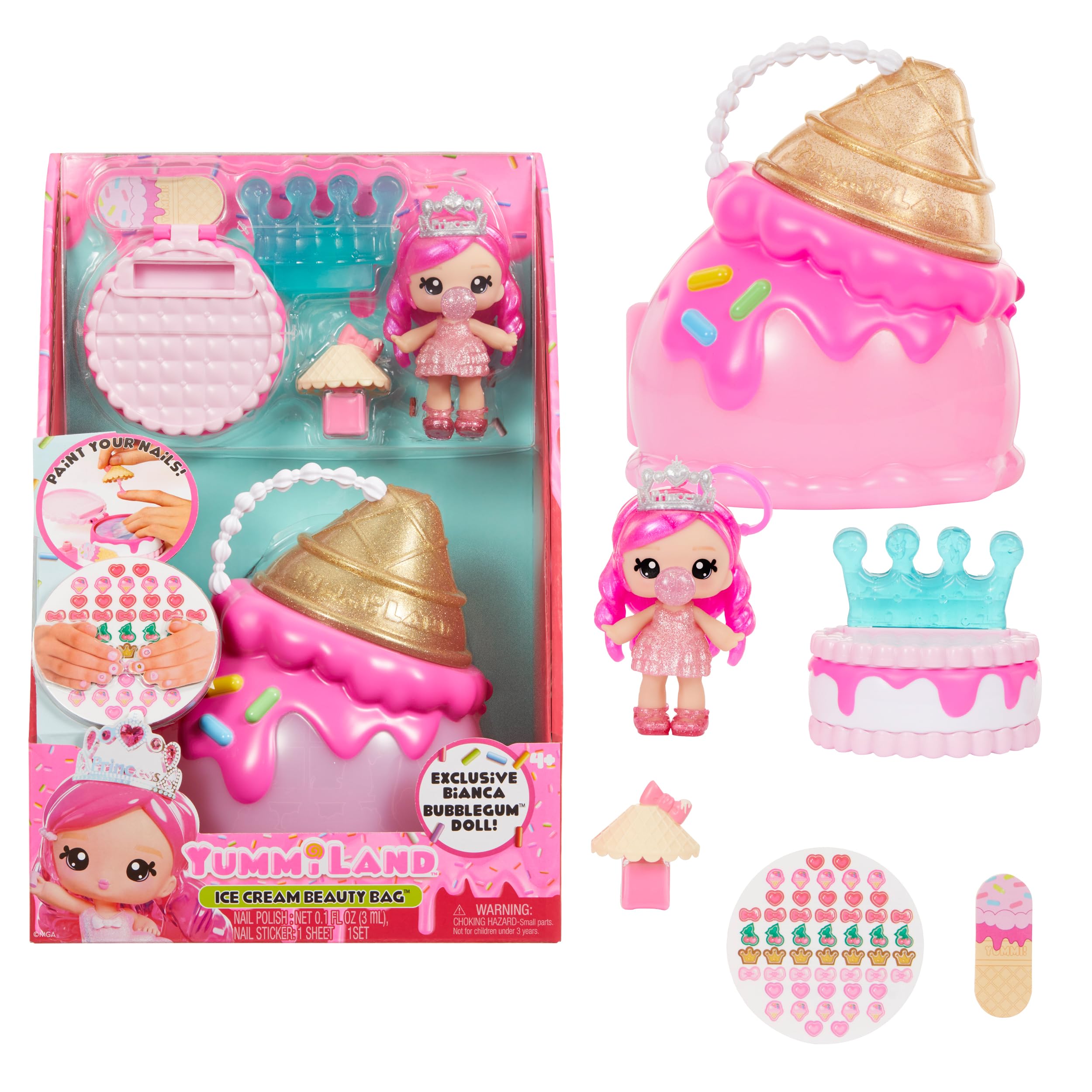 Yummiland Beauty Bag Playset - Ice Cream Cone with Bianca Bubblegum Lip Gloss Doll & Real Nail Care Accessories 8
