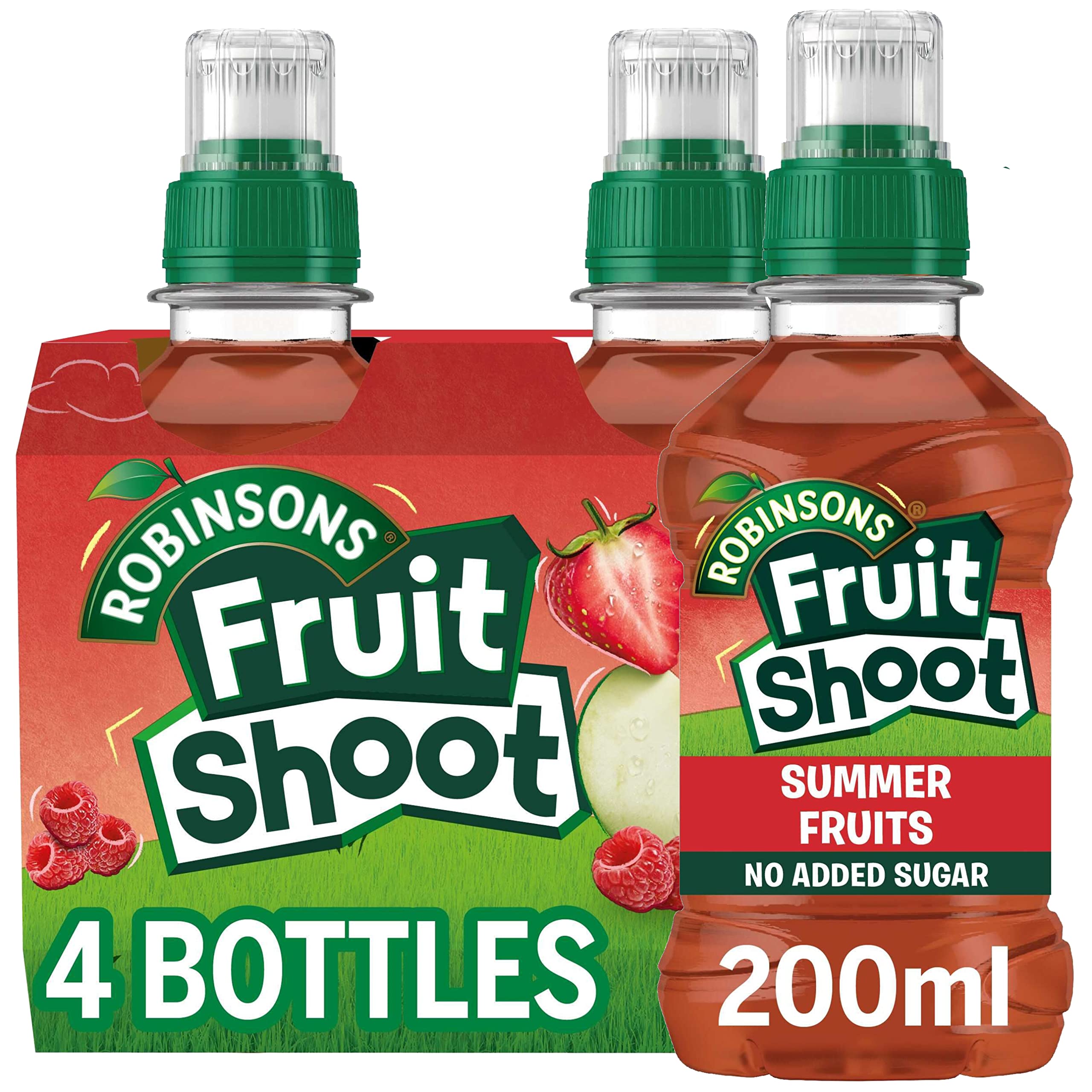 Robinsons Fruit Shoot Summer Fruits Kids Juice Drink 4 x 200ml - No Added Sugar, Vitamins, Spill-Proof Cap