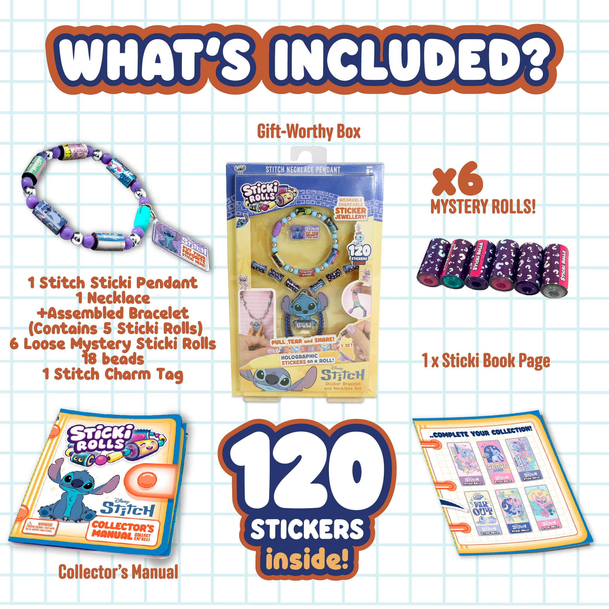 Sticki Rolls Stitch Pendant Pack - Wearable Sticker Jewellery with Exclusive Disney Designs 5