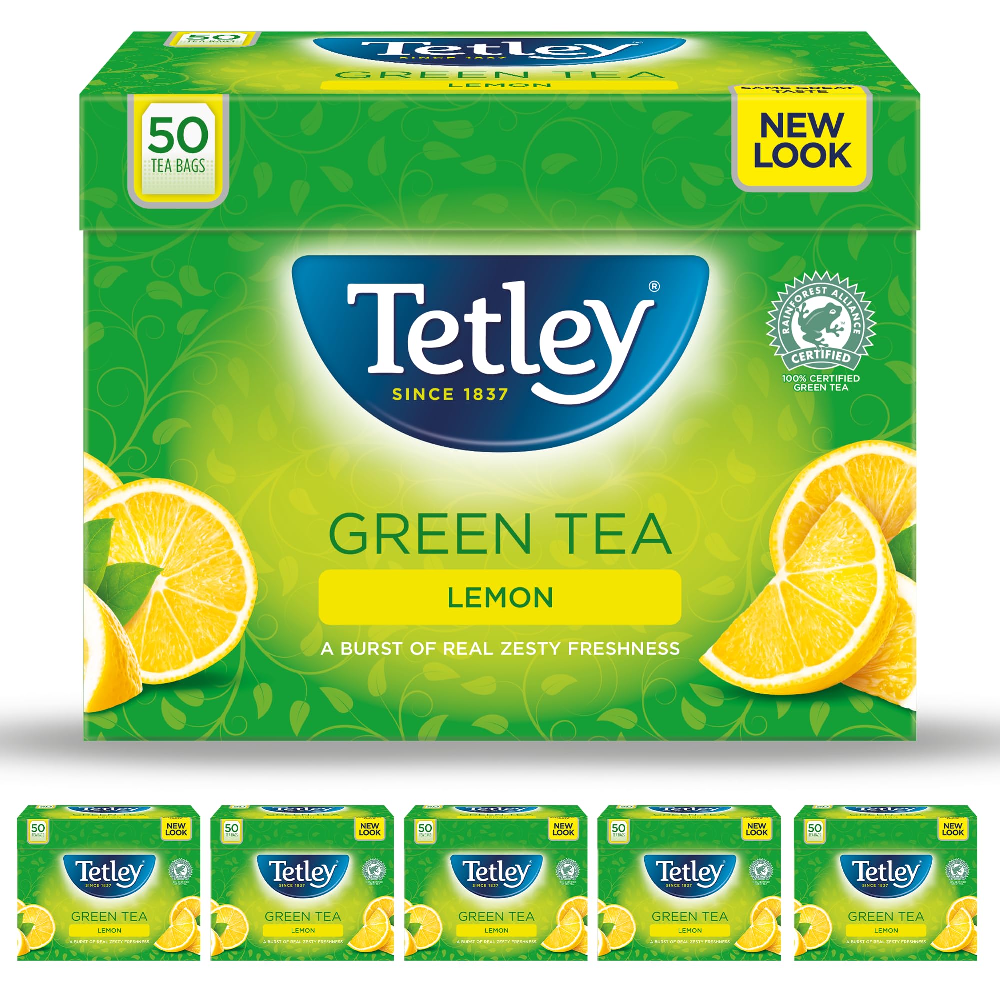 Tetley Lemon Green Tea Bags - Rainforest Alliance Certified - 100% Plant-Based - 300 Tea Bags (6x50)