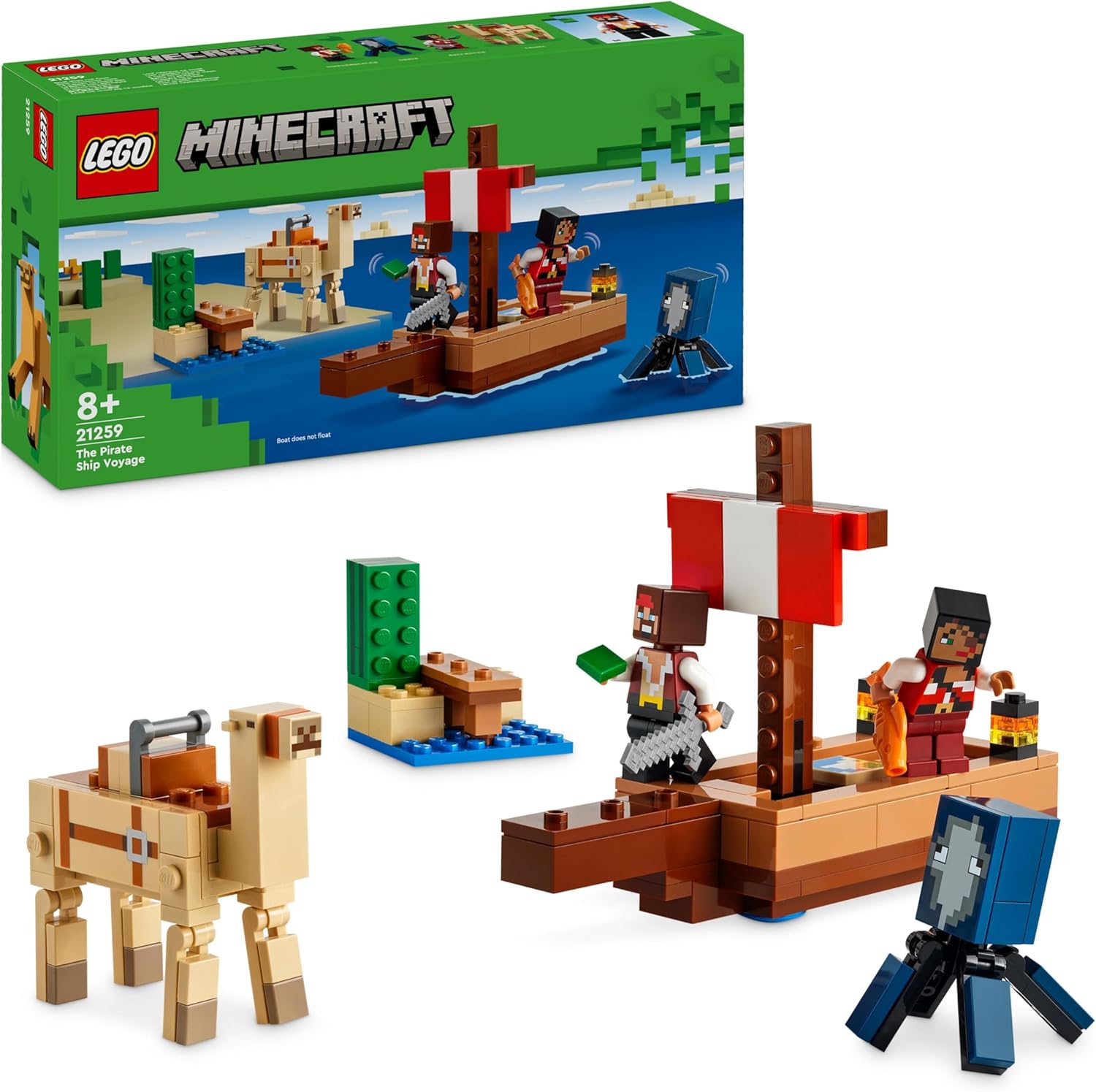 LEGO Minecraft The Pirate Ship Voyage - Building Set with Pirate Figures & Camel for Ages 8+