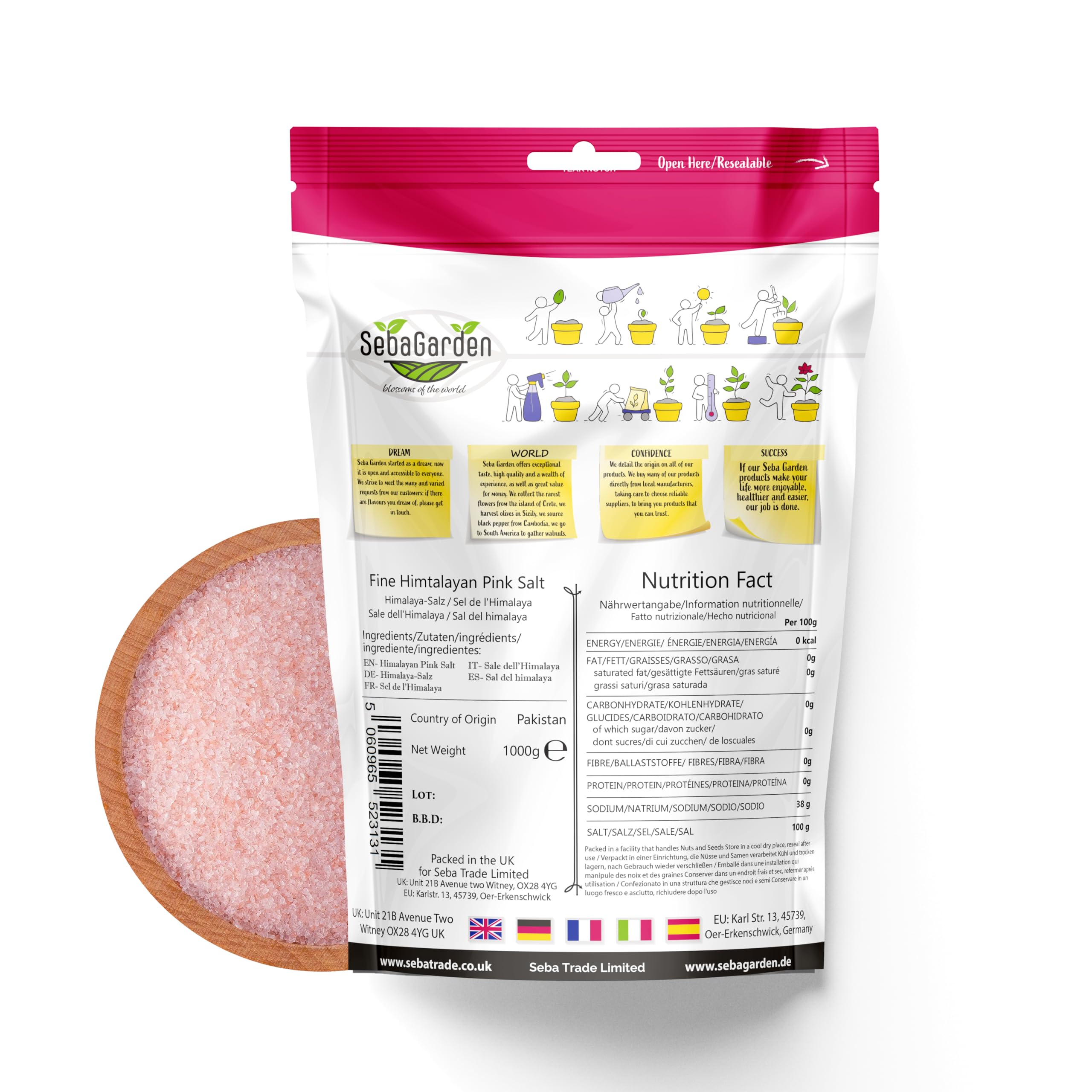 Seba Garden - 100% Pure Himalayan Pink Salt (Extra Fine, 1kg Resealable Doypack) 7