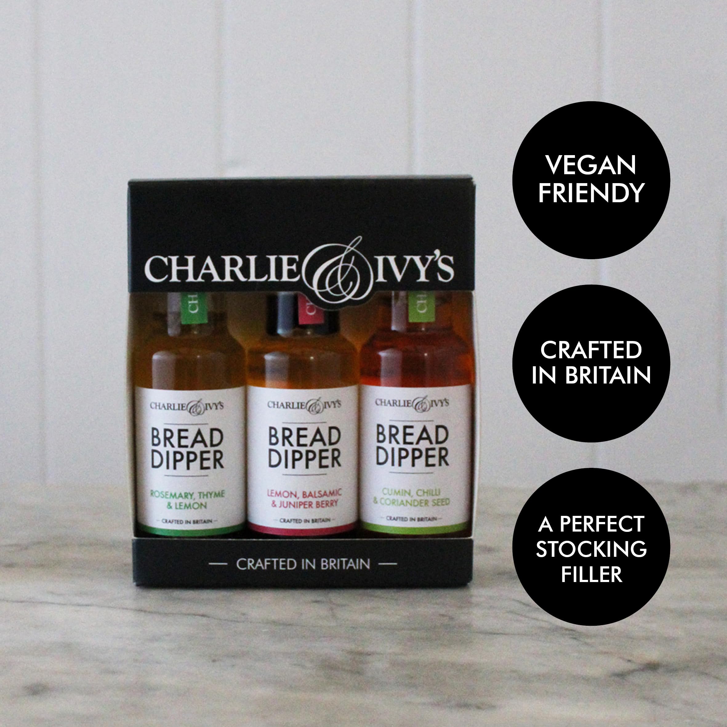 Charlie & Ivy's Mini Bread Dipper Pack - 3 x 100ml - Garlic, Chilli & Balsamic Flavours 7