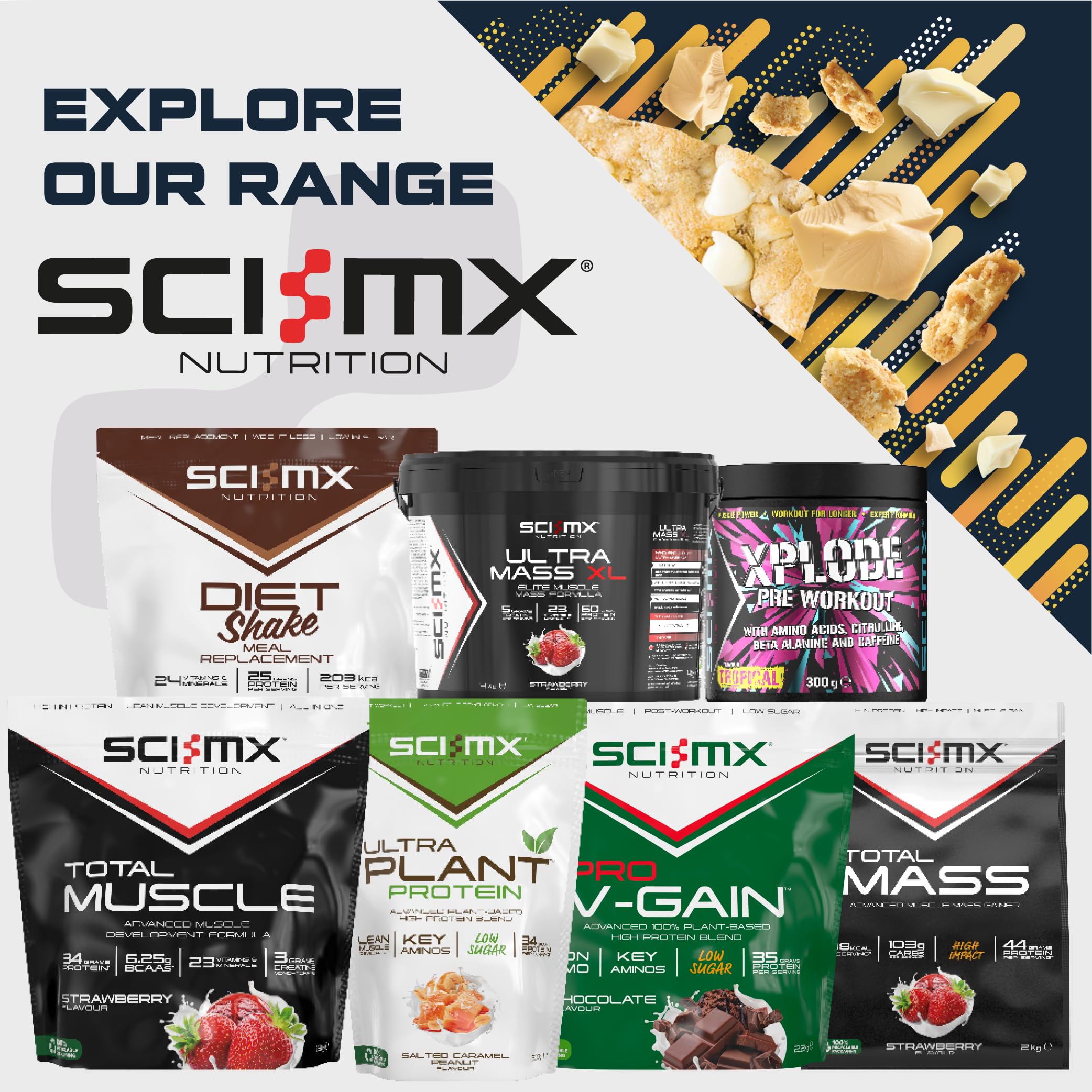SCI-MX Protein White Chocolate Chip Blondie Box - 12 x 65g High Protein Snack 9