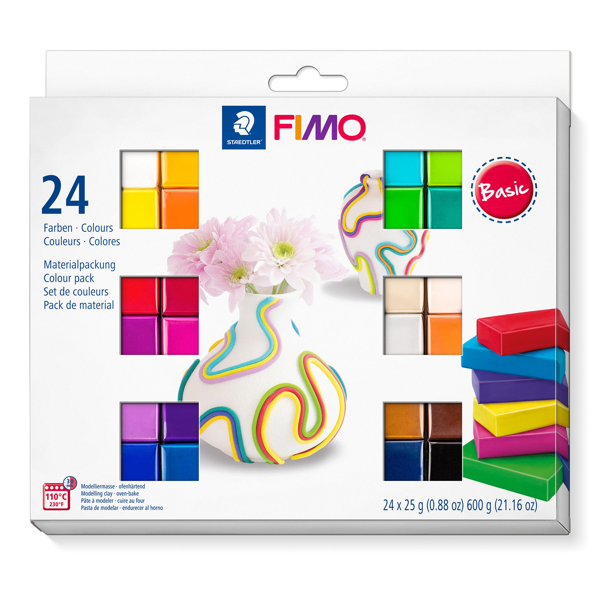 STAEDTLER FIMO Soft Polymer Modelling Clay - Assorted Basic Colours (24 x 25g Blocks)