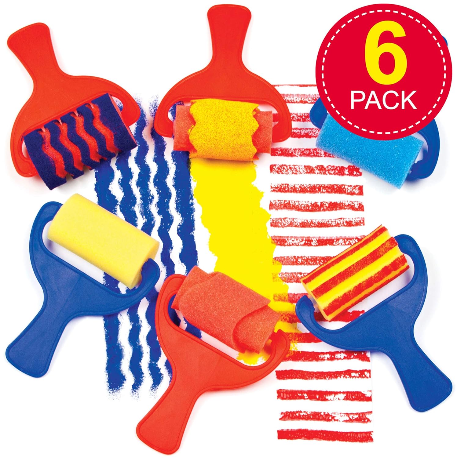 Baker Ross Sponge Patterned Rollers Set of 6 - Assorted Colors for Kids' Arts & Crafts 5