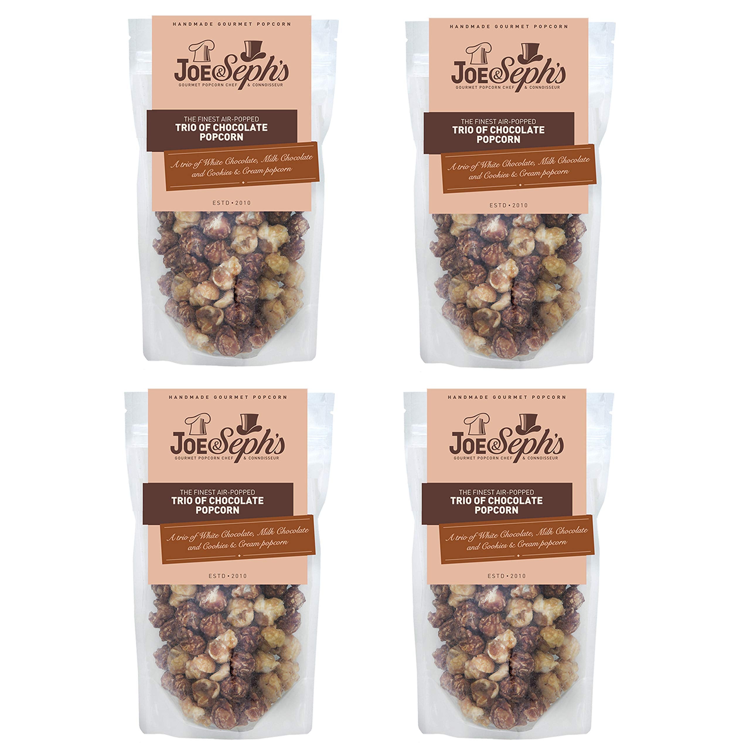 Joe &amp; Sephs Schokoladenpopcorn-Trio (4 x 80 g) – süßer Gourmet-Snack aus der Heißluftmaschine