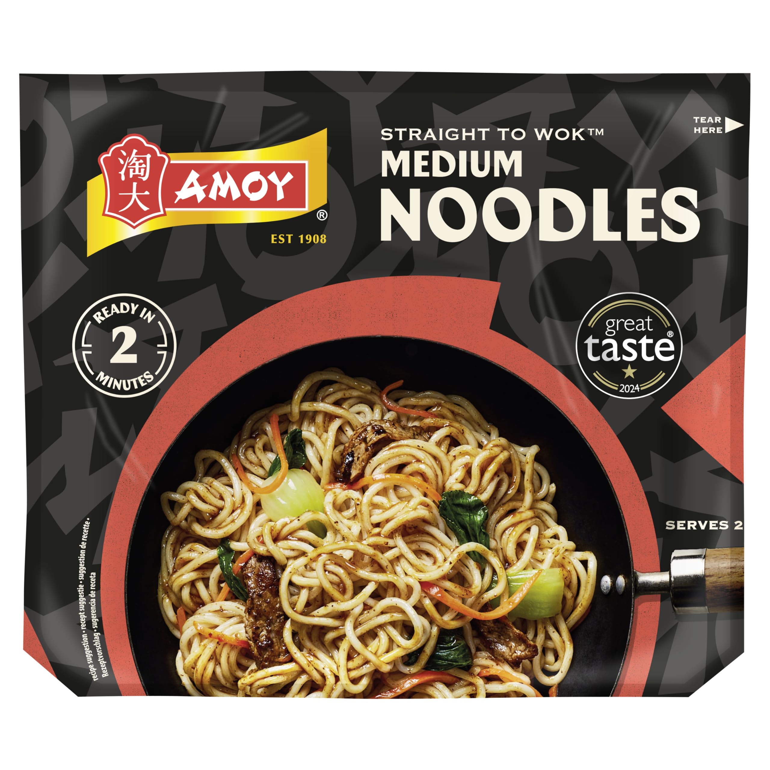 Amoy Straight to Wok Medium Noodles, 2 x 150g