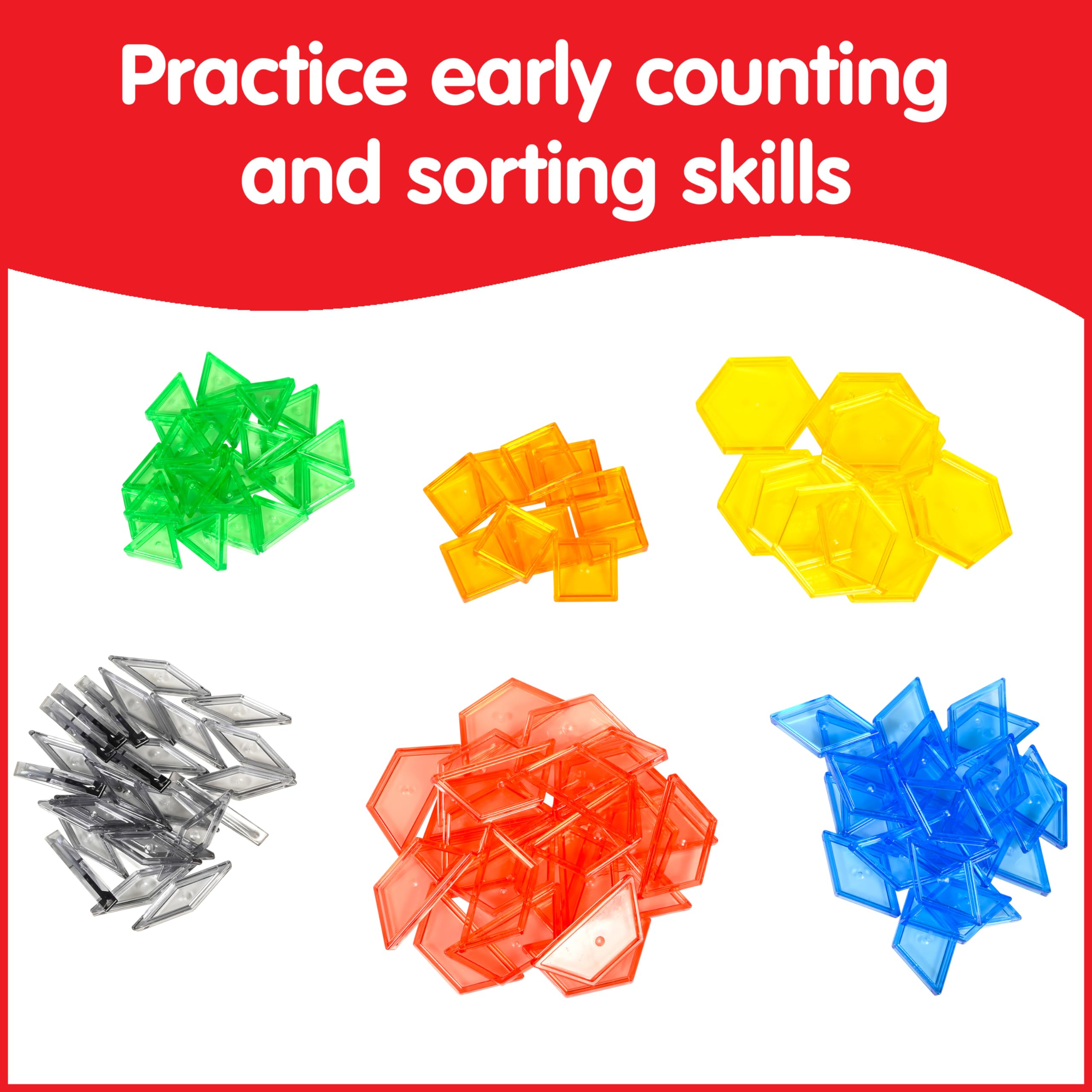 edxeducation Plastic Transparent Pattern Blocks Set - 120 Pieces | Light & Color Exploration | Non-Toxic 5