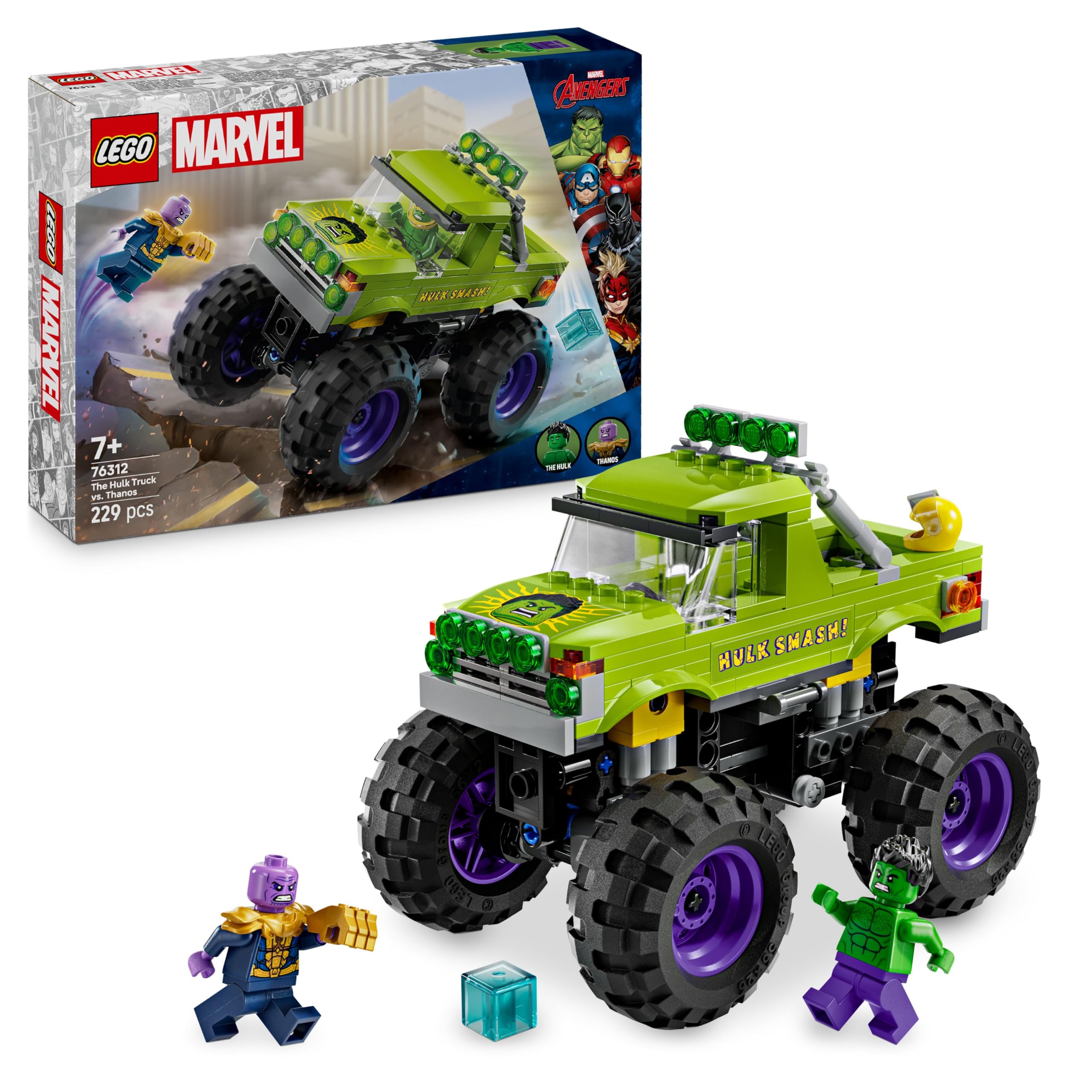 LEGO Marvel The Hulk Truck vs. Thanos - Super Hero Building Toy with Minifigures for Ages 7+