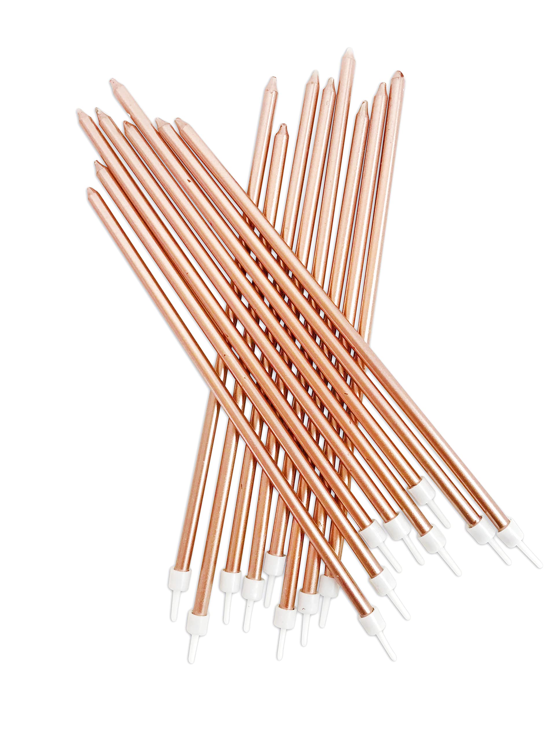 Anniversary House 16-Pack Extra Tall Slim Birthday Cake Candles with Holders - Metallic Rose Gold, 18cm 7