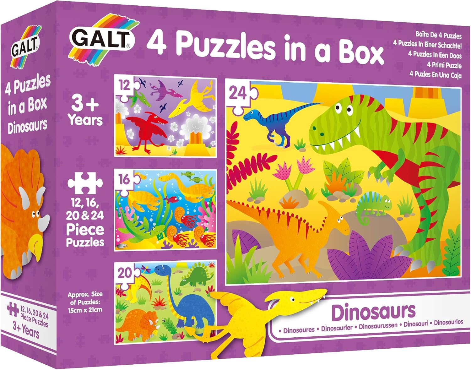 Galt Toys 4 Puzzles in a Box - Dinosaur Jigsaw Puzzle Set for Kids Ages 3+