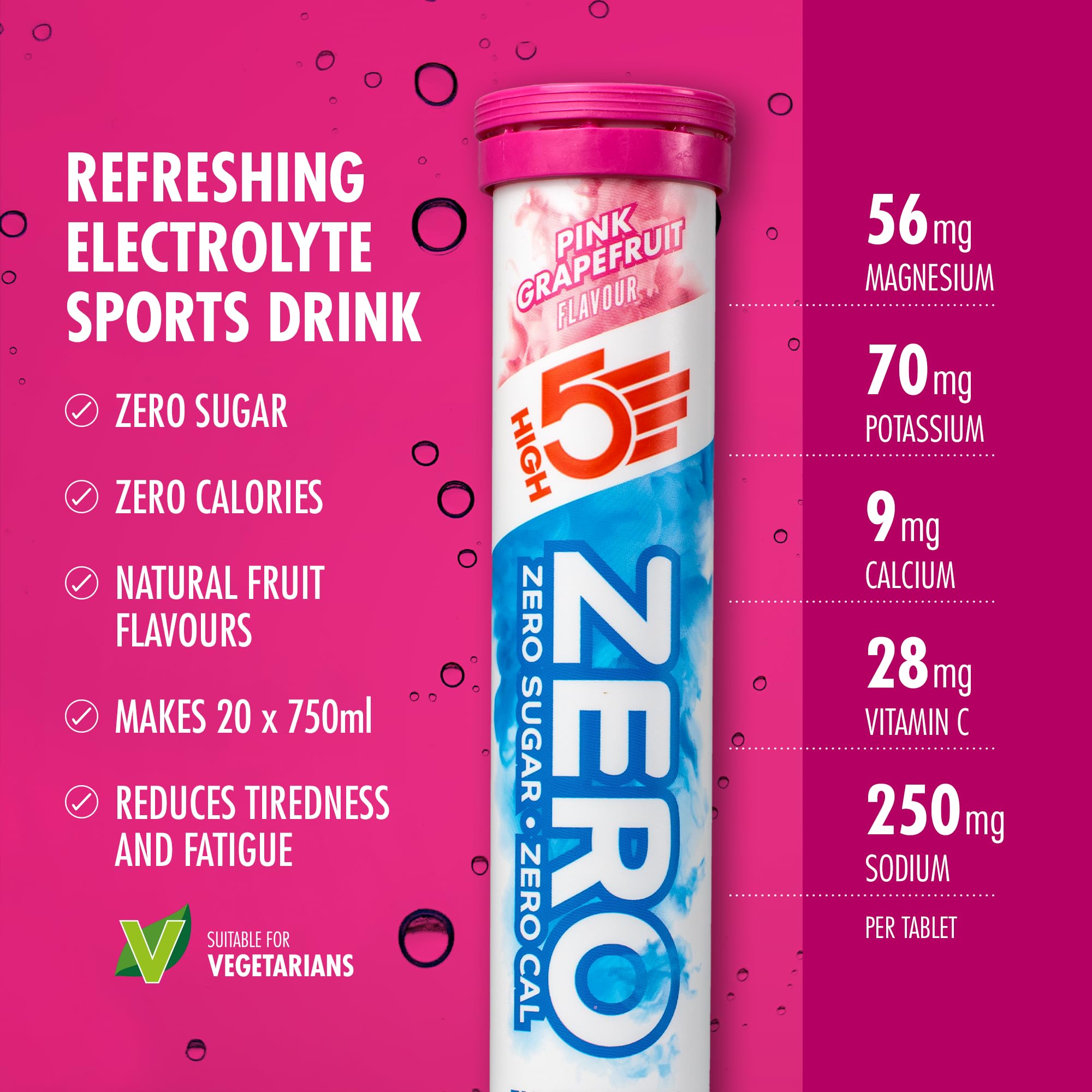 HIGH5 Zero Electrolyte Tablets - Pink Grapefruit - Sugar-Free Hydration with Vitamin C - 160 Tablets (Pack of 8)