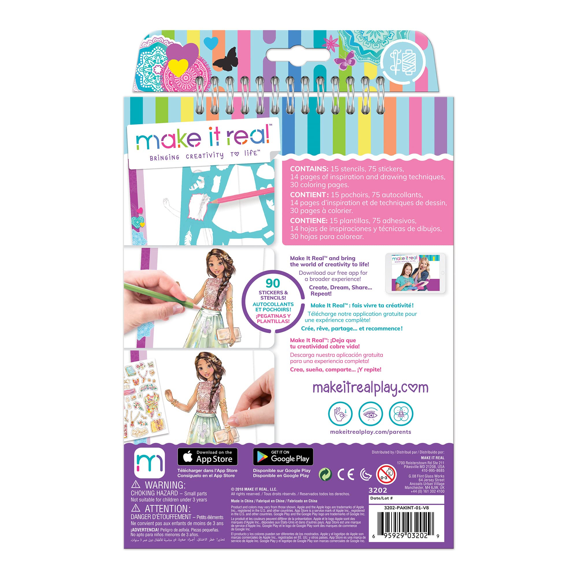 Make It Real Fashion Design Sketchbook: Blooming Creativity | Includes Stencils, Puffy Stickers, Foil Stickers | Ages 6+ 2