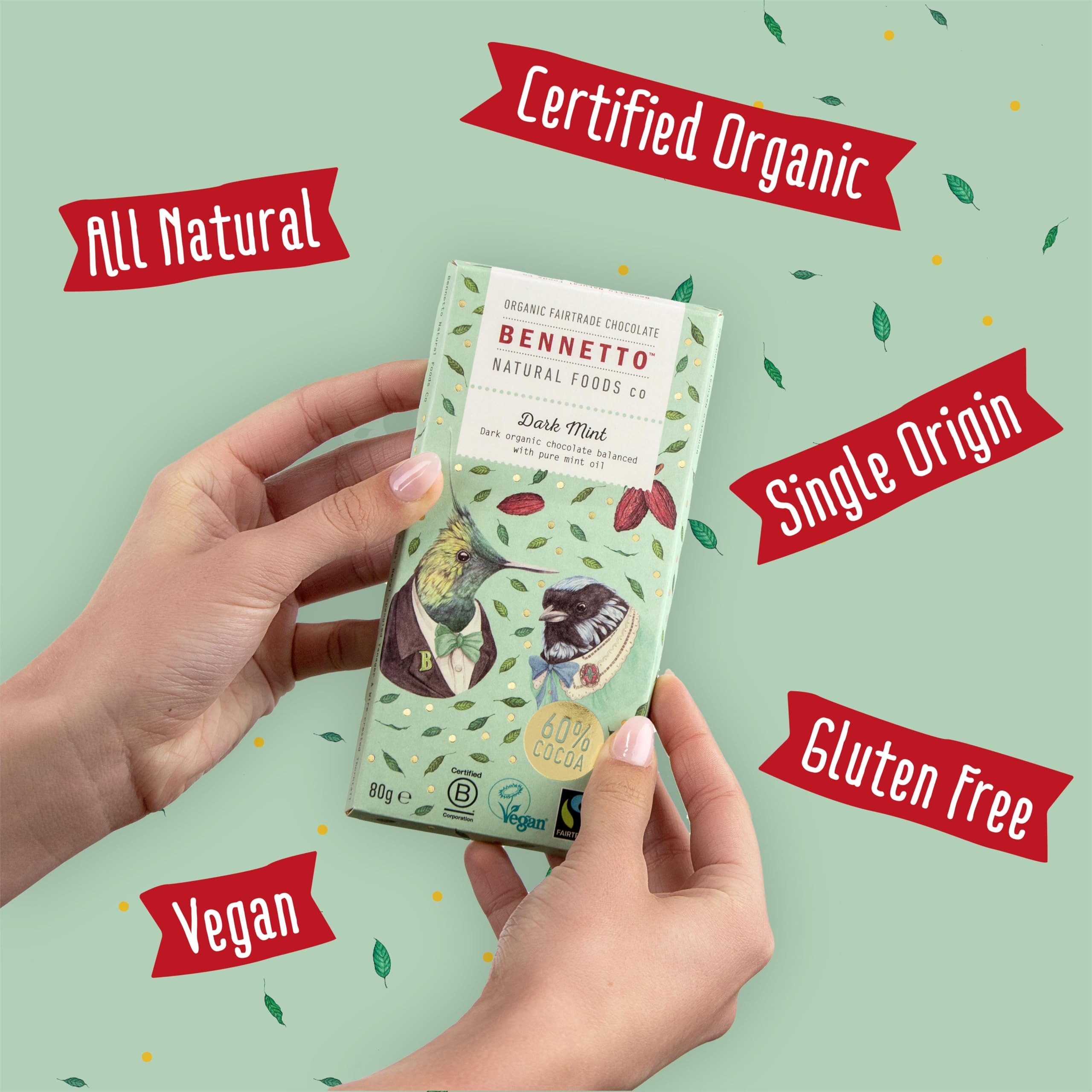 Bennetto Dark Mint Dark Chocolate with 60% Cocoa and Peppermint Oil - 90g 5