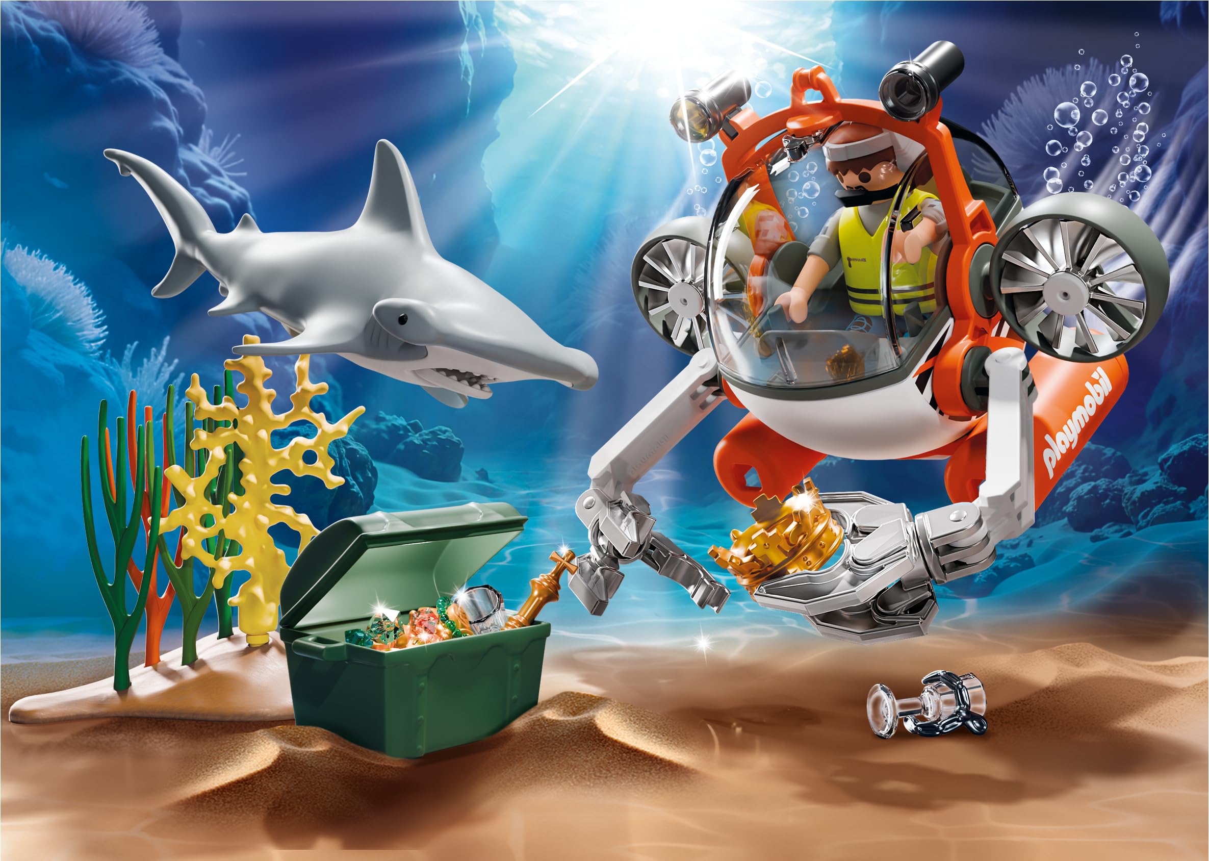 Playmobil Treasure Hunt with Submarine - Floating Playset with Shark & Figures for Ages 4+ 9