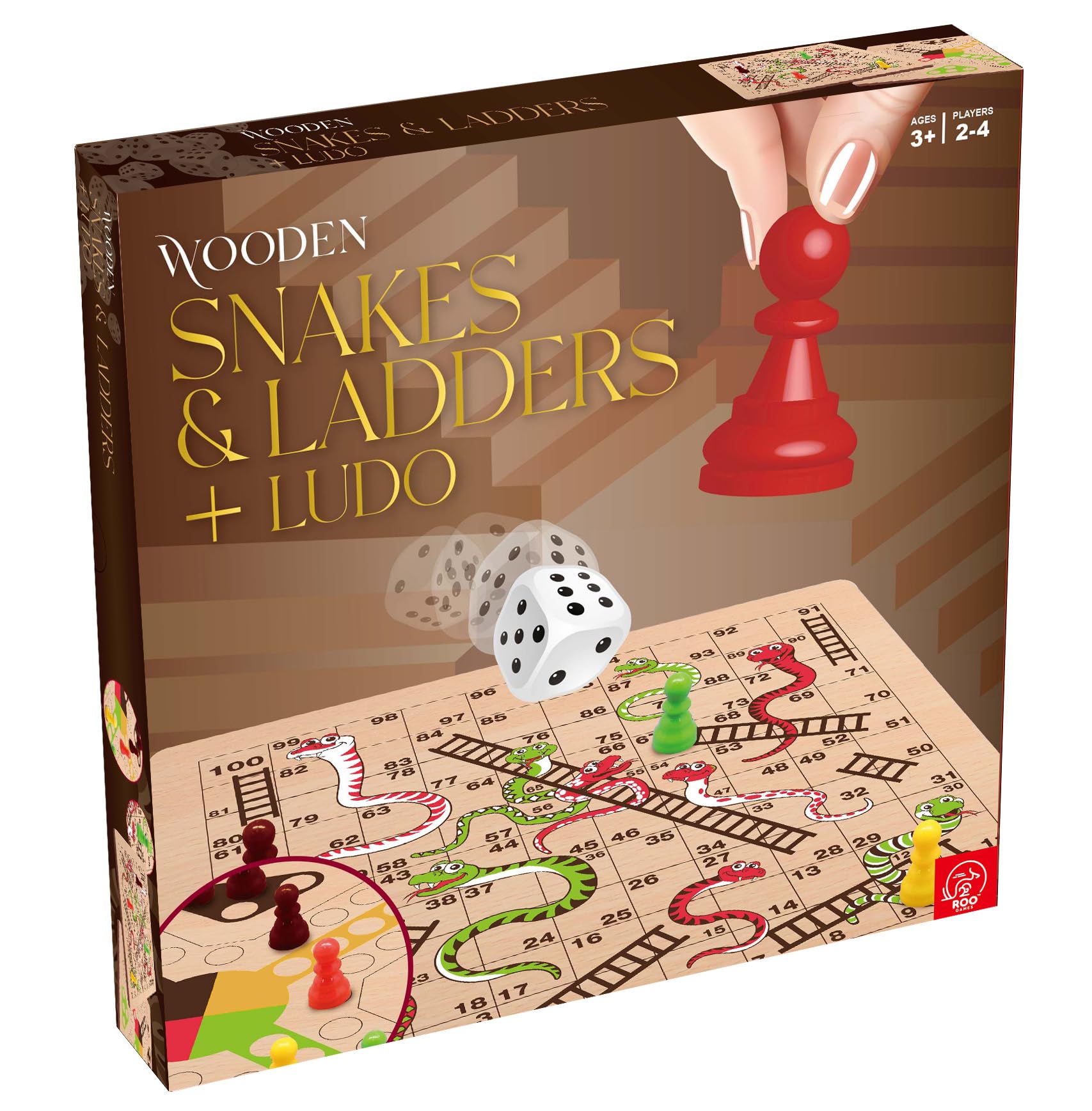 ROO GAMES Wooden Snakes and Ladders + Ludo Board Game – 2-in-1 Classic Family Game 6
