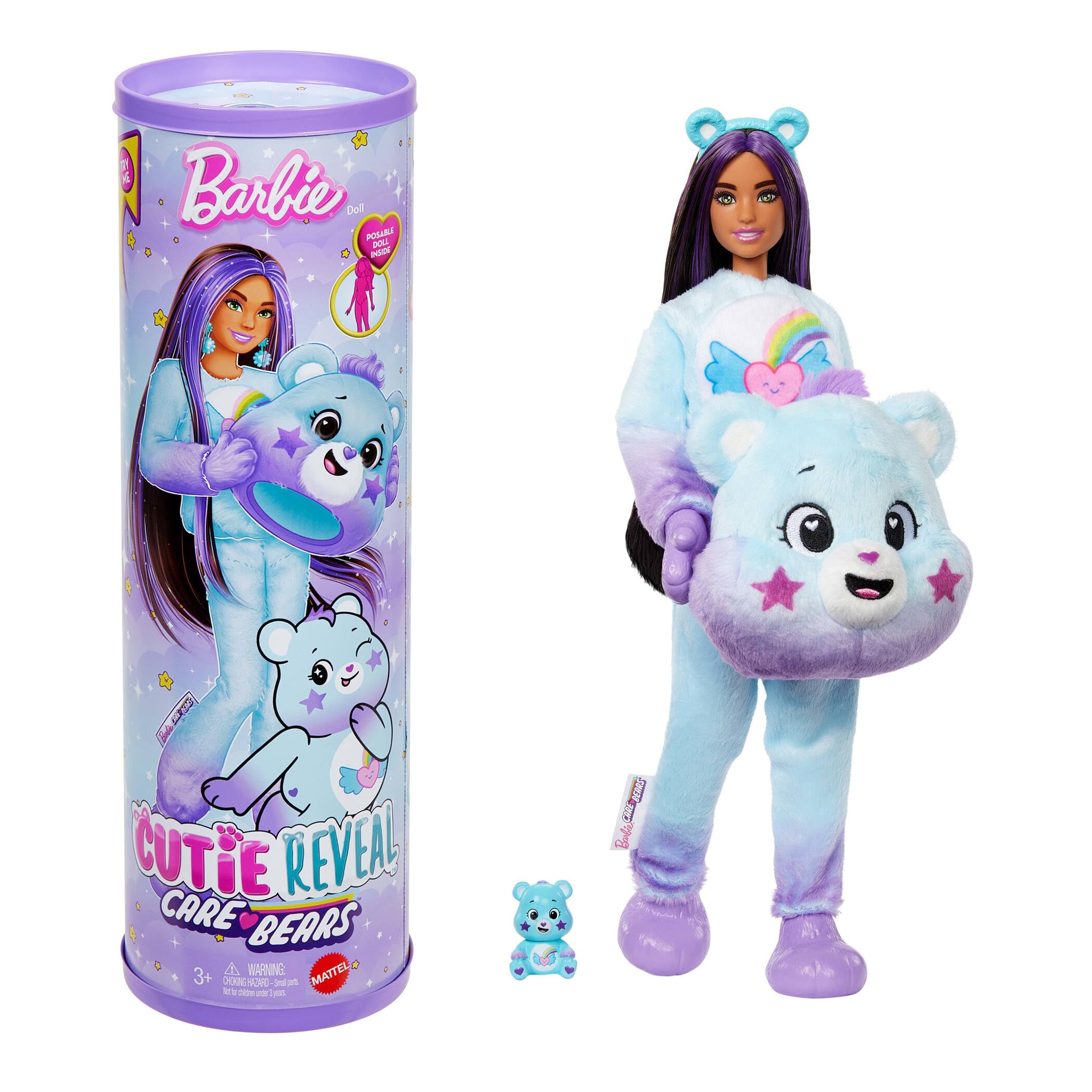 Barbie Cutie Reveal Care Bears Doll - Dream Bright Bear with 10 Surprises & Color Change | JFV61
